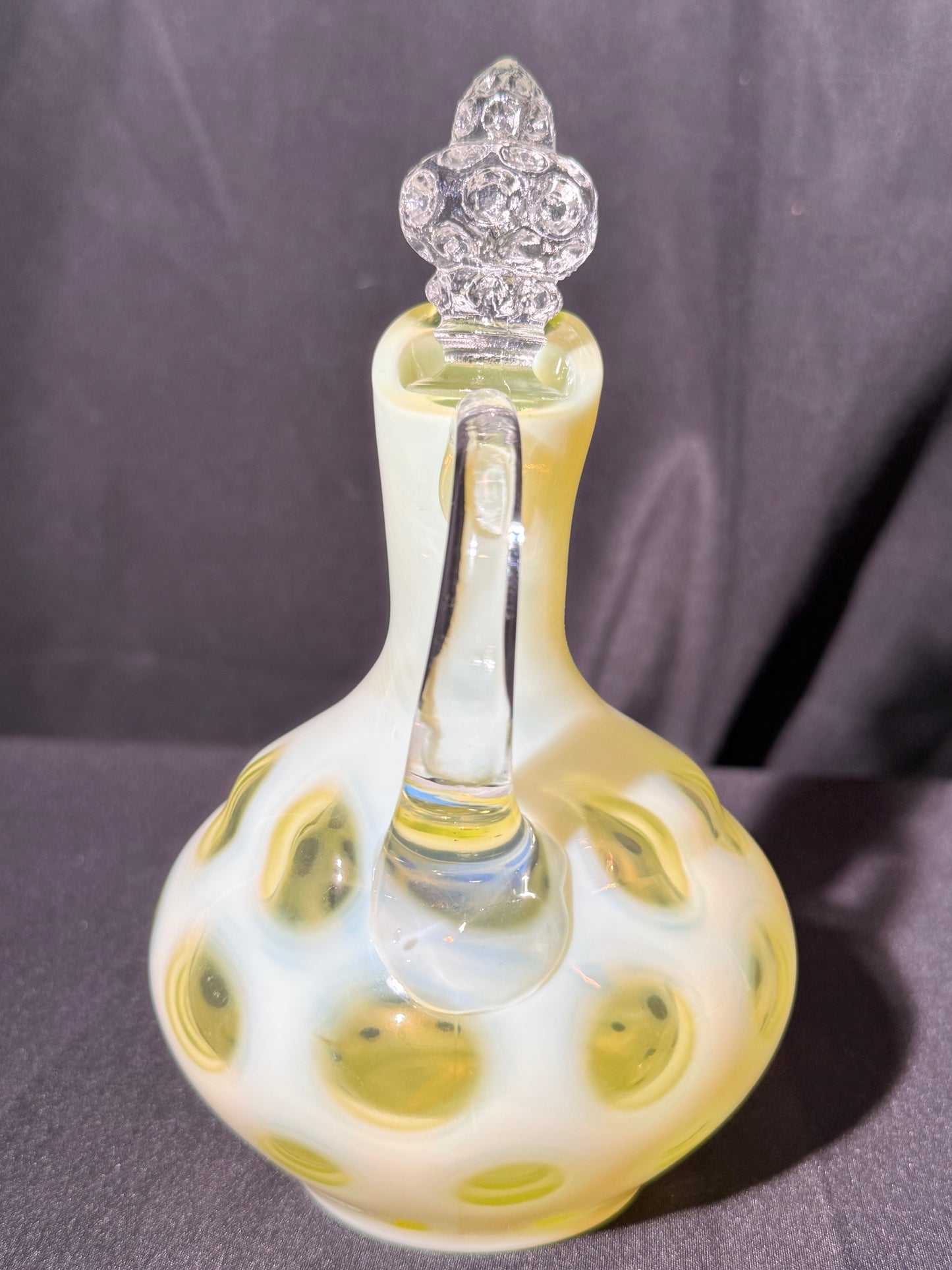 Uranium- Fenton- Cruet - Yellow Opalescent- Coin Dot - “Thumbprint” - Vaseline Glass- Vintage