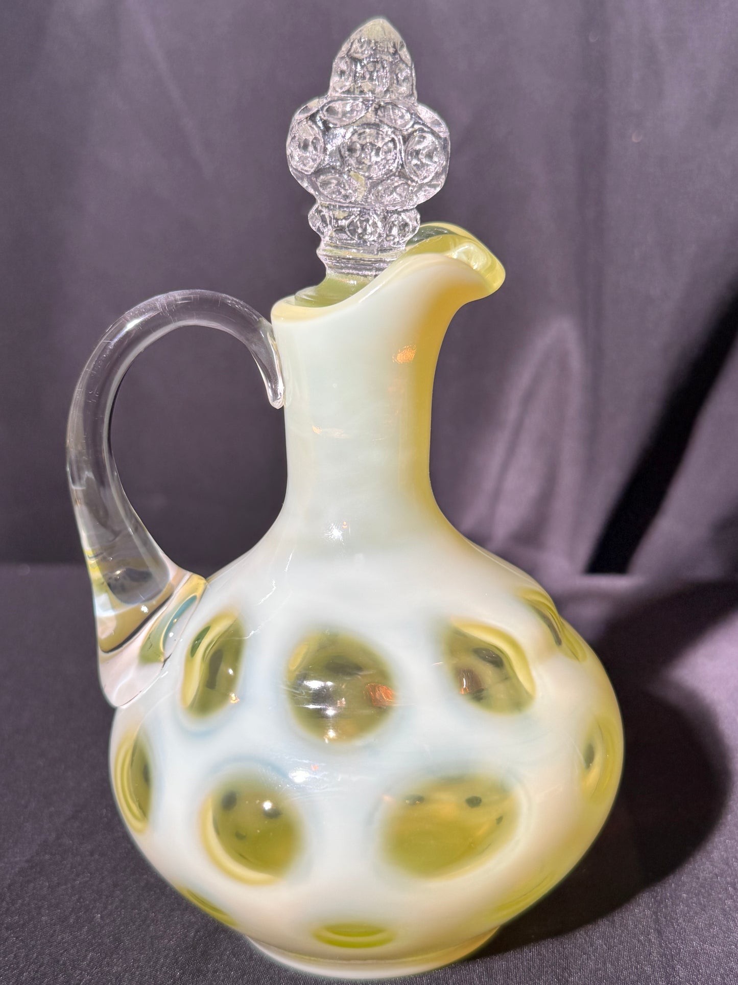Uranium- Fenton- Cruet - Yellow Opalescent- Coin Dot - “Thumbprint” - Vaseline Glass- Vintage