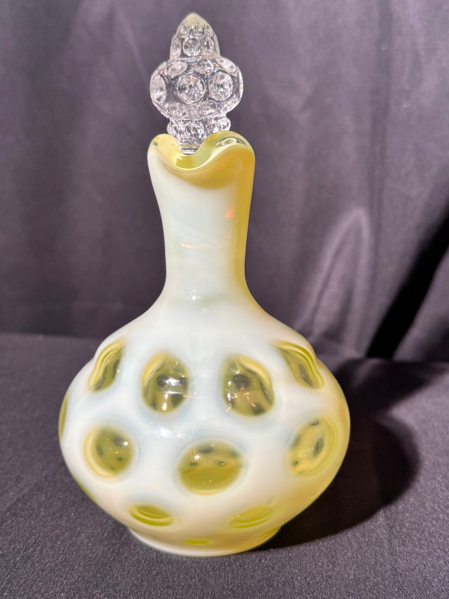 Uranium- Fenton- Cruet - Yellow Opalescent- Coin Dot - “Thumbprint” - Vaseline Glass- Vintage