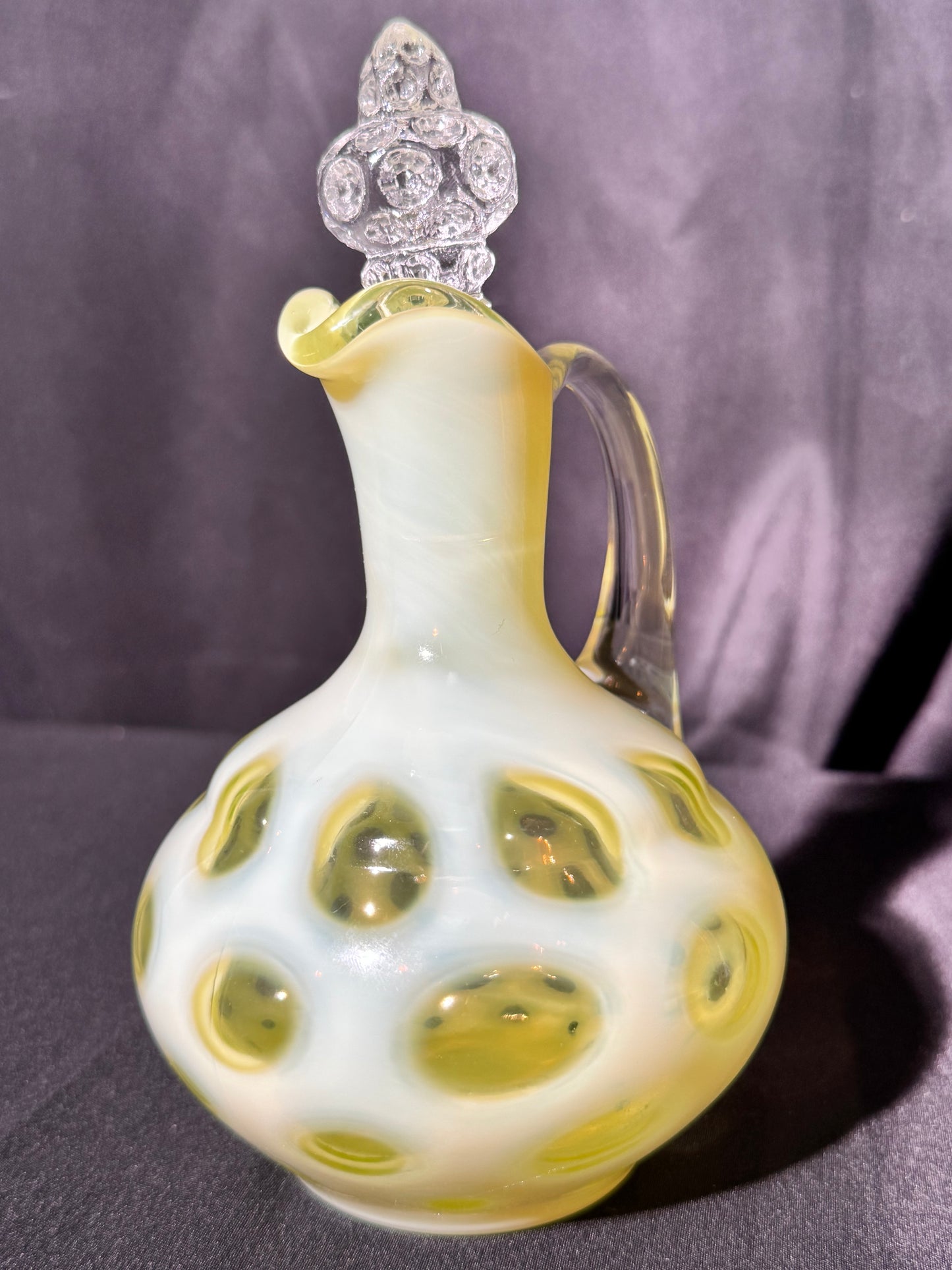 Uranium- Fenton- Cruet - Yellow Opalescent- Coin Dot - “Thumbprint” - Vaseline Glass- Vintage