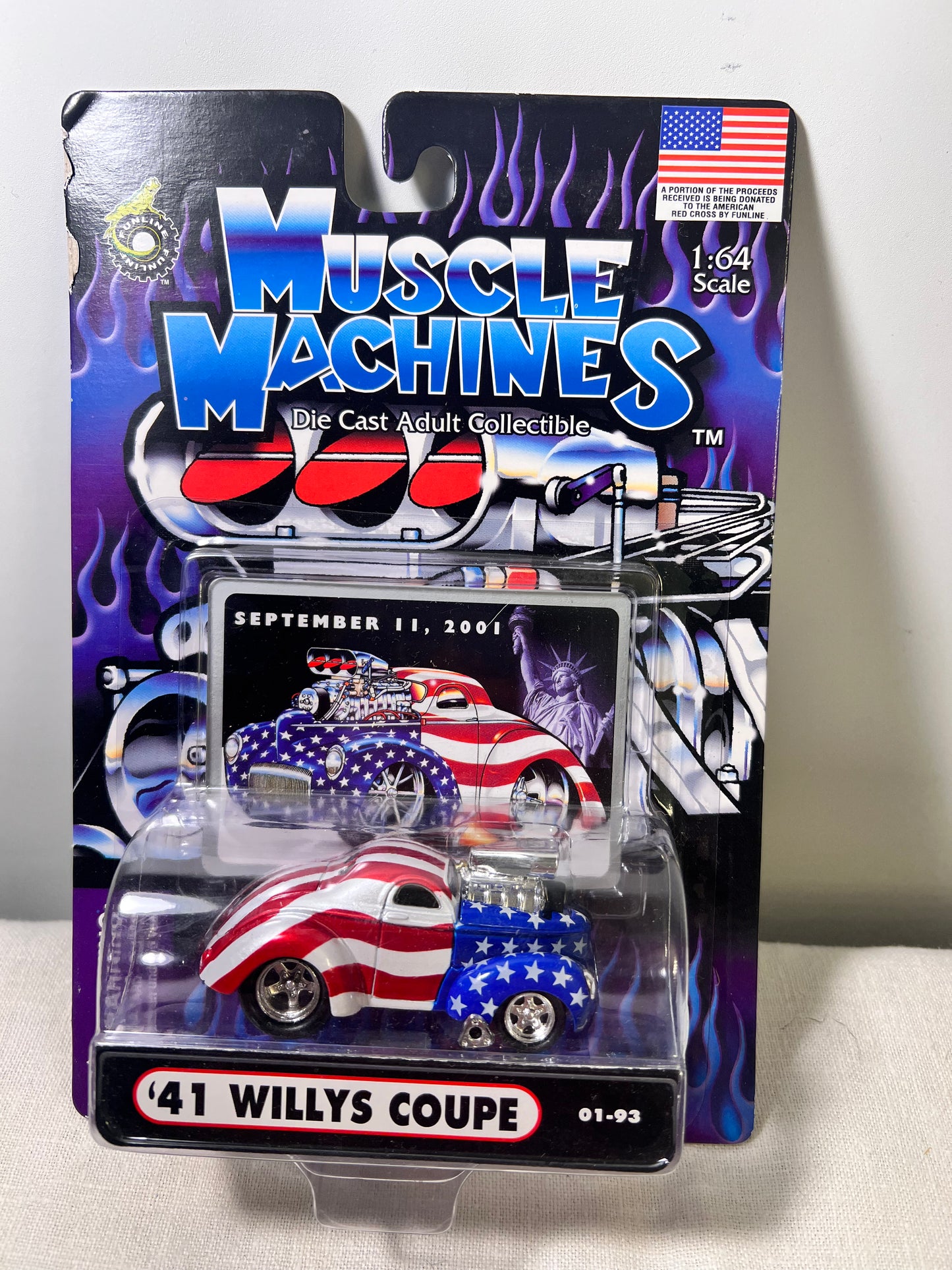 Muscle machines- ‘41 Willy’s coupe- 01-93- American flag- September 11, 2001- diecast 1:64 scale