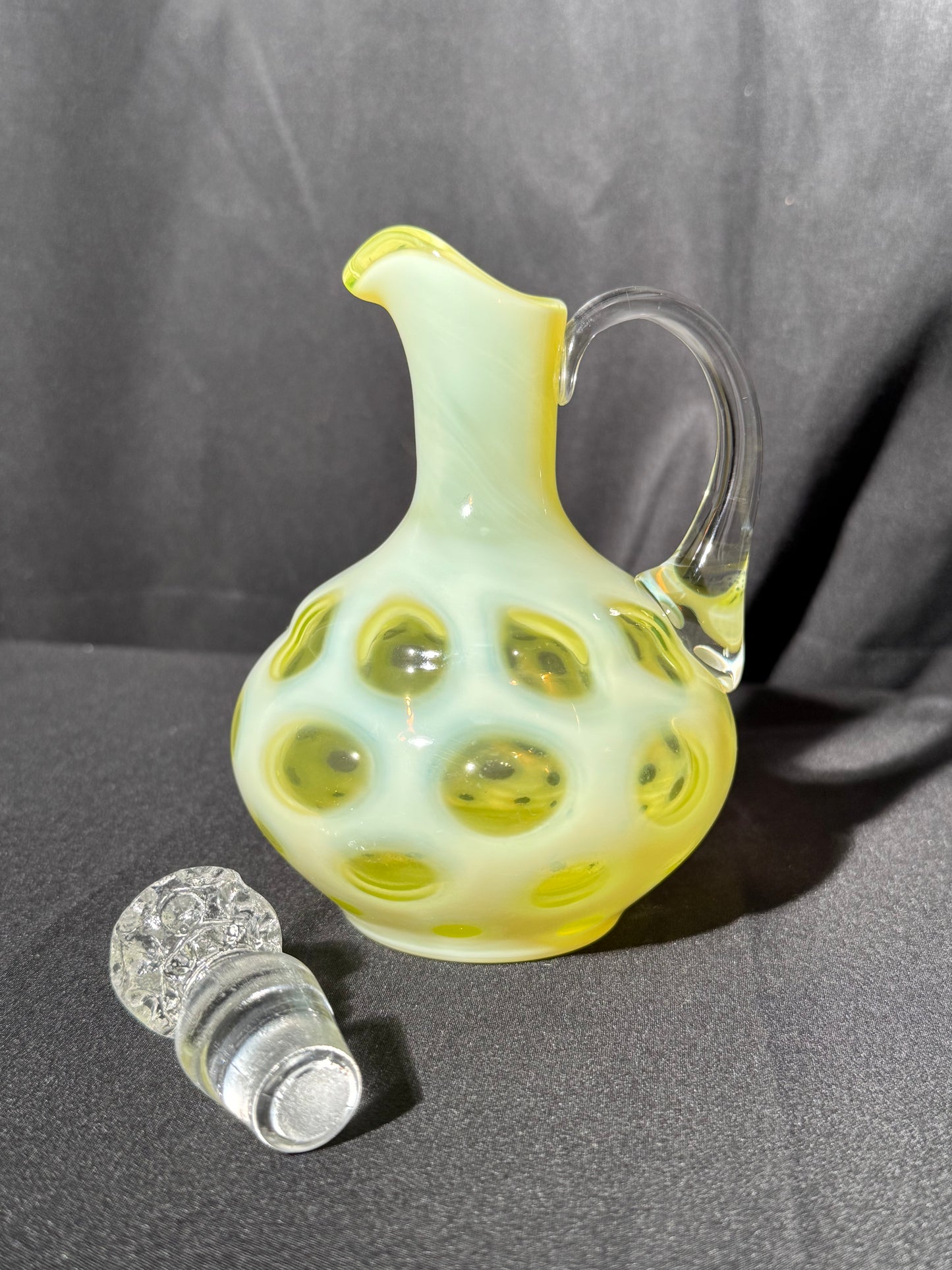 Uranium- Fenton- Cruet - Yellow Opalescent- Coin Dot - “Thumbprint” - Vaseline Glass- Vintage