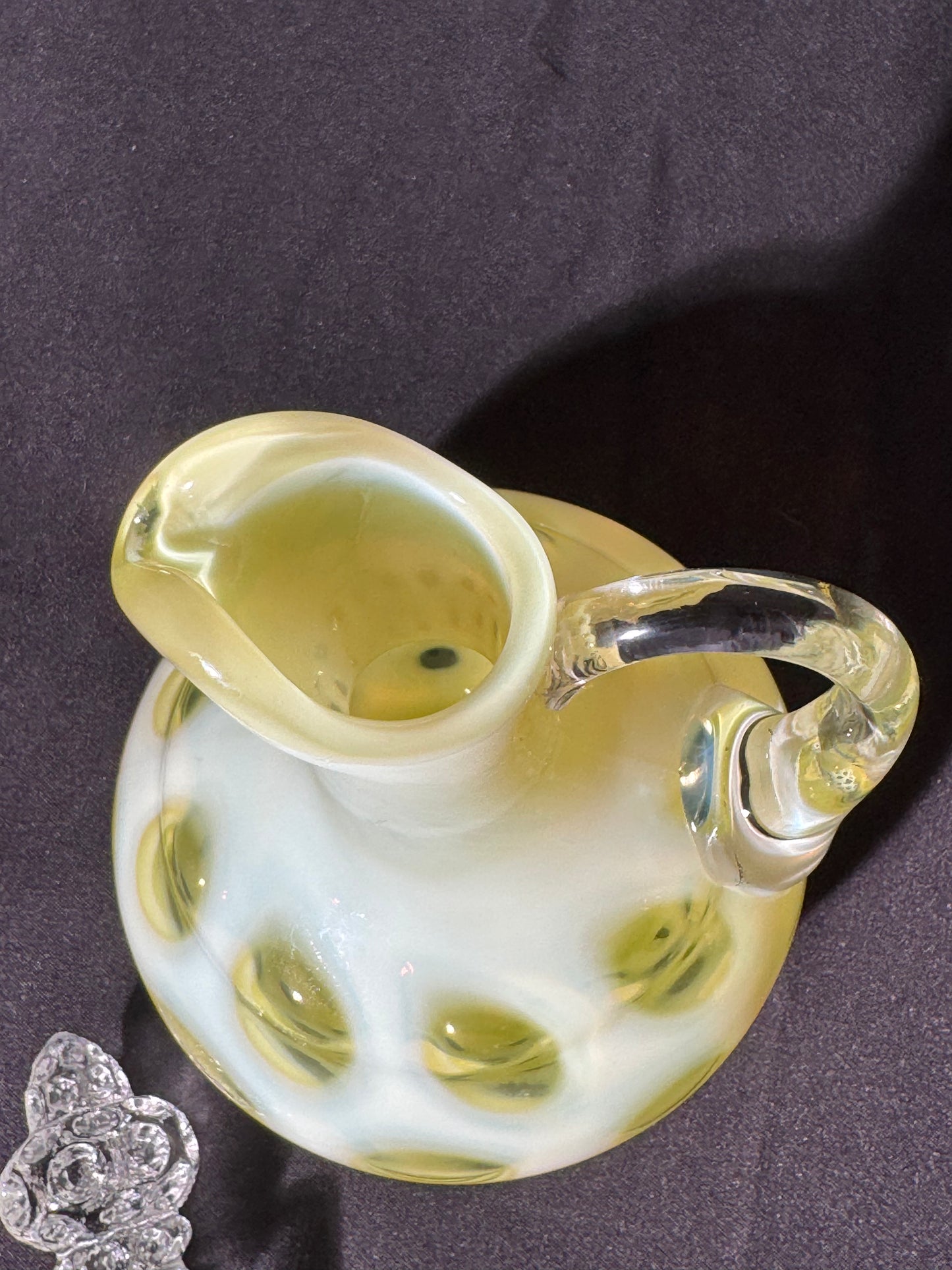 Uranium- Fenton- Cruet - Yellow Opalescent- Coin Dot - “Thumbprint” - Vaseline Glass- Vintage