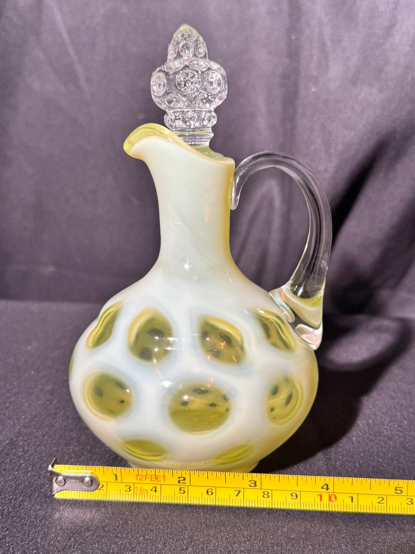 Uranium- Fenton- Cruet - Yellow Opalescent- Coin Dot - “Thumbprint” - Vaseline Glass- Vintage