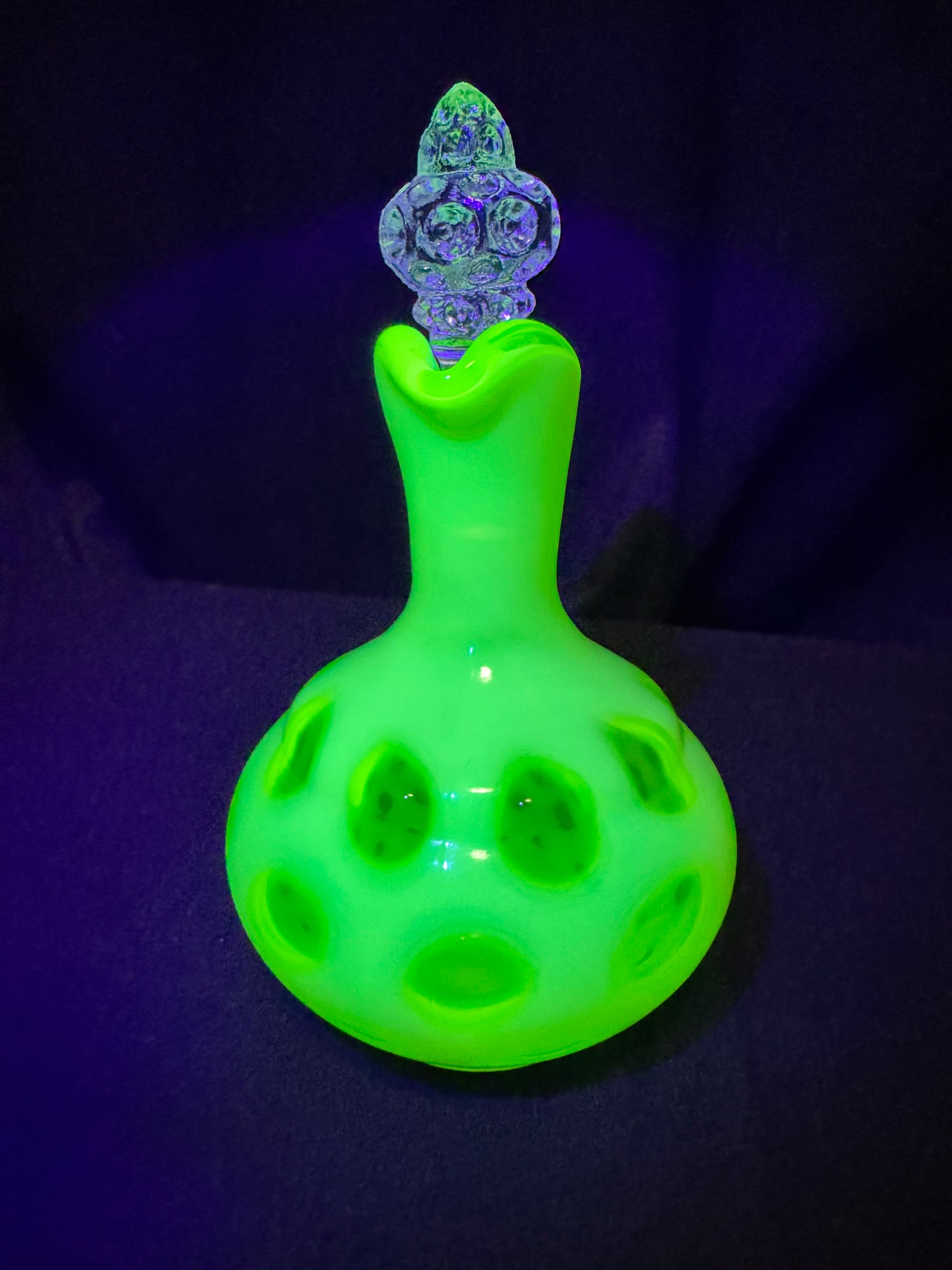 Uranium- Fenton- Cruet - Yellow Opalescent- Coin Dot - “Thumbprint” - Vaseline Glass- Vintage