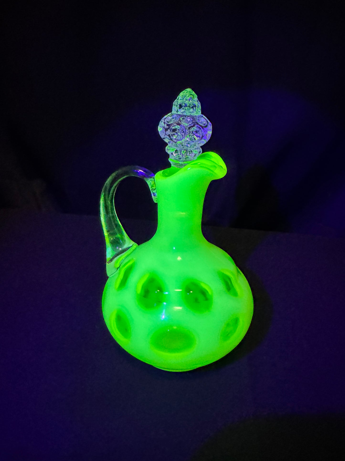 Uranium- Fenton- Cruet - Yellow Opalescent- Coin Dot - “Thumbprint” - Vaseline Glass- Vintage