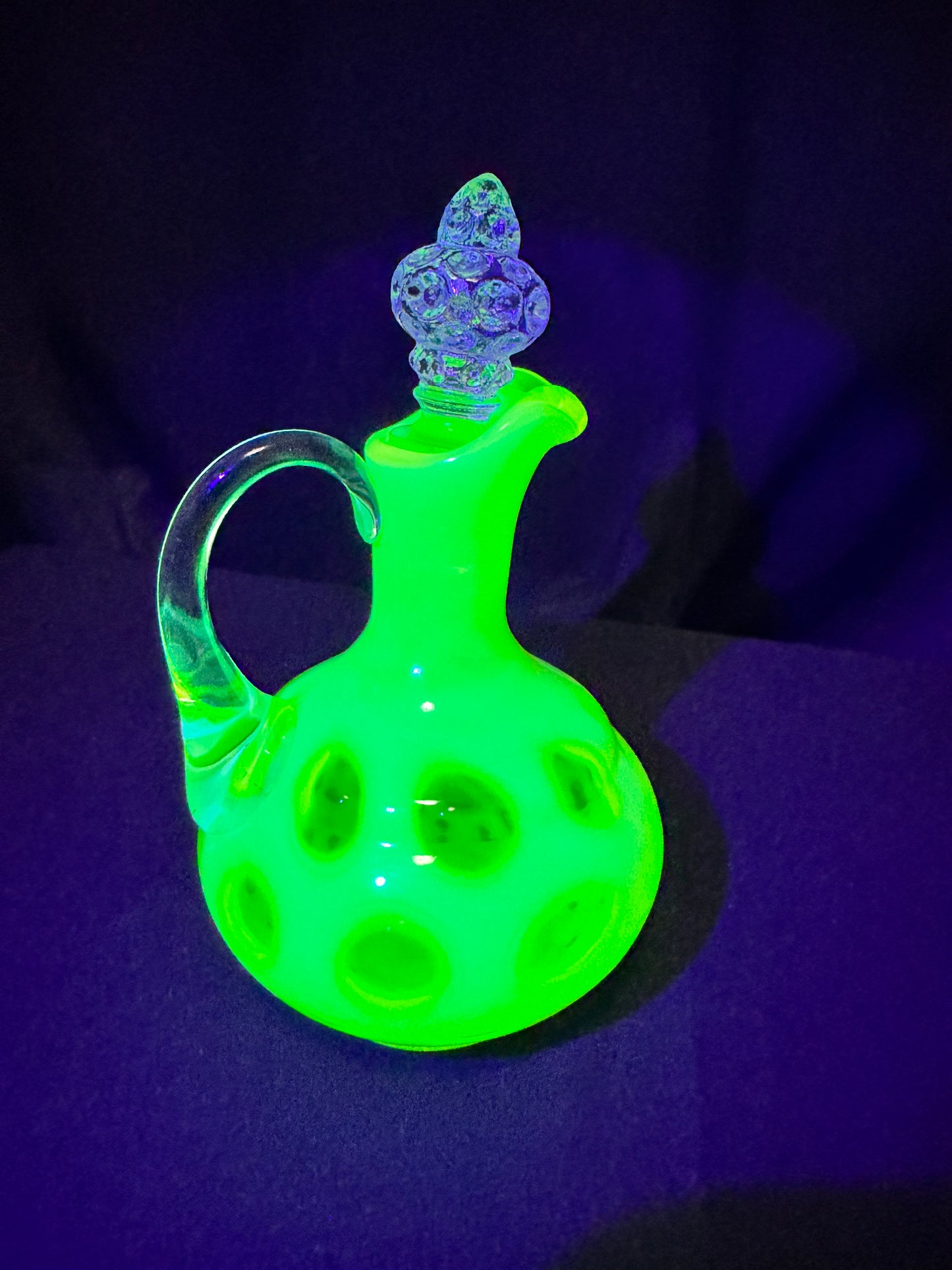 Uranium- Fenton- Cruet - Yellow Opalescent- Coin Dot - “Thumbprint” - Vaseline Glass- Vintage