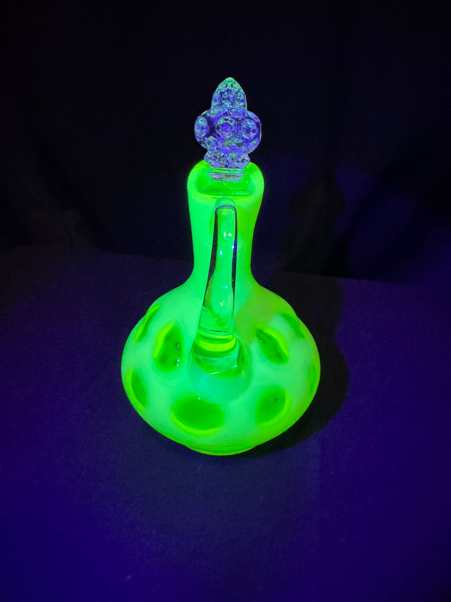 Uranium- Fenton- Cruet - Yellow Opalescent- Coin Dot - “Thumbprint” - Vaseline Glass- Vintage