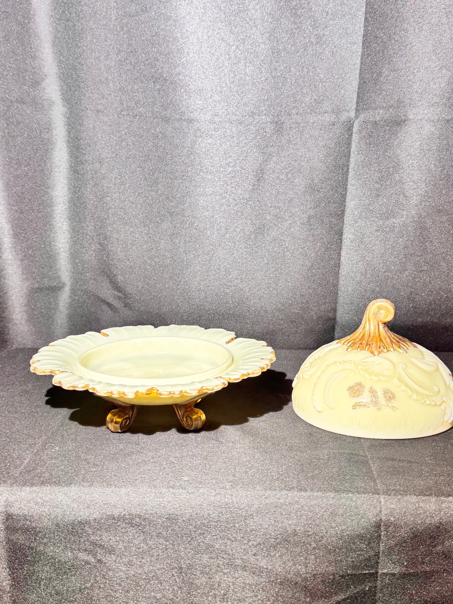 Antique Northwood Louis XV Custard Glass Covered Butter Dish – Uranium, 1898