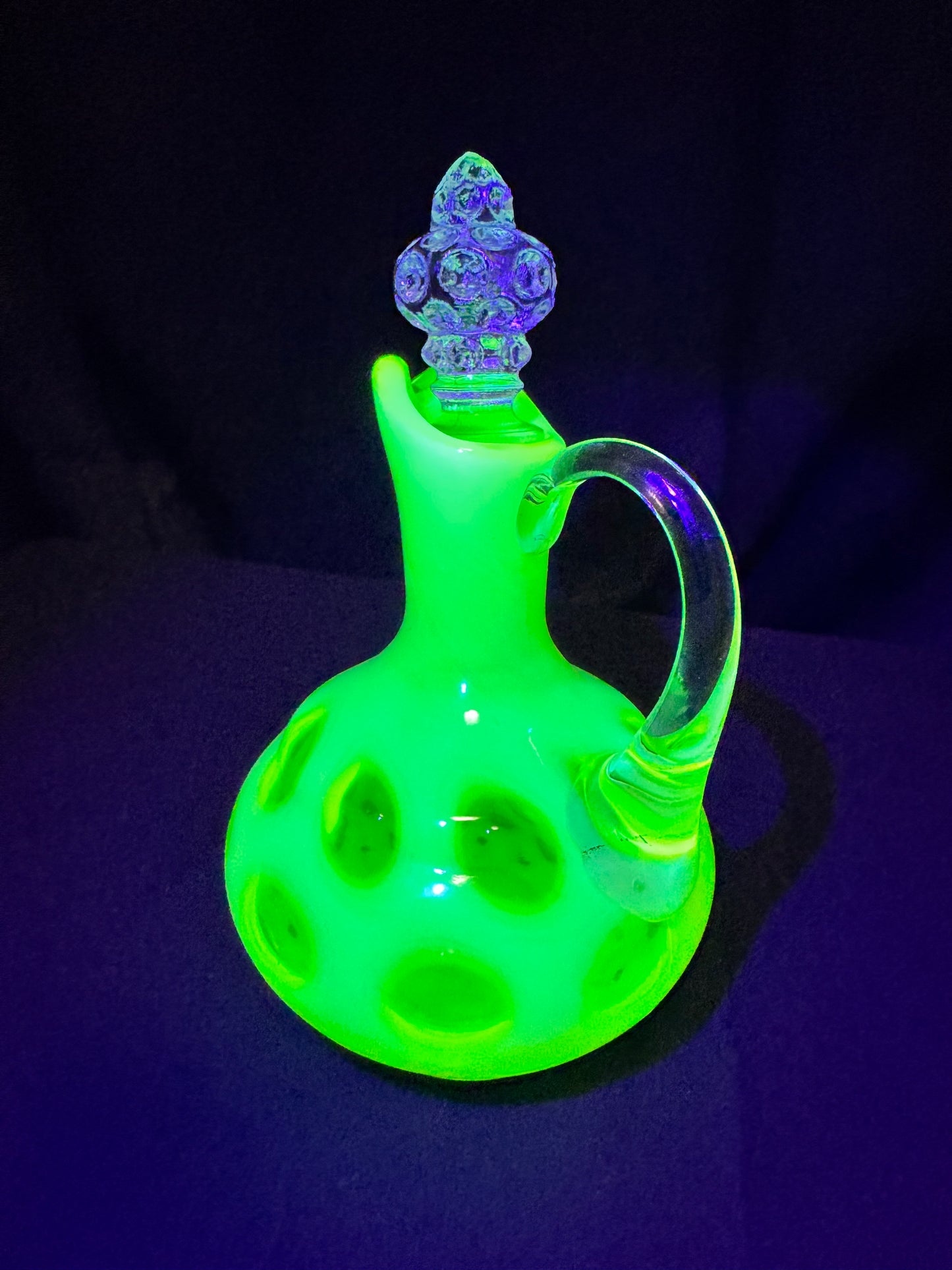 Uranium- Fenton- Cruet - Yellow Opalescent- Coin Dot - “Thumbprint” - Vaseline Glass- Vintage