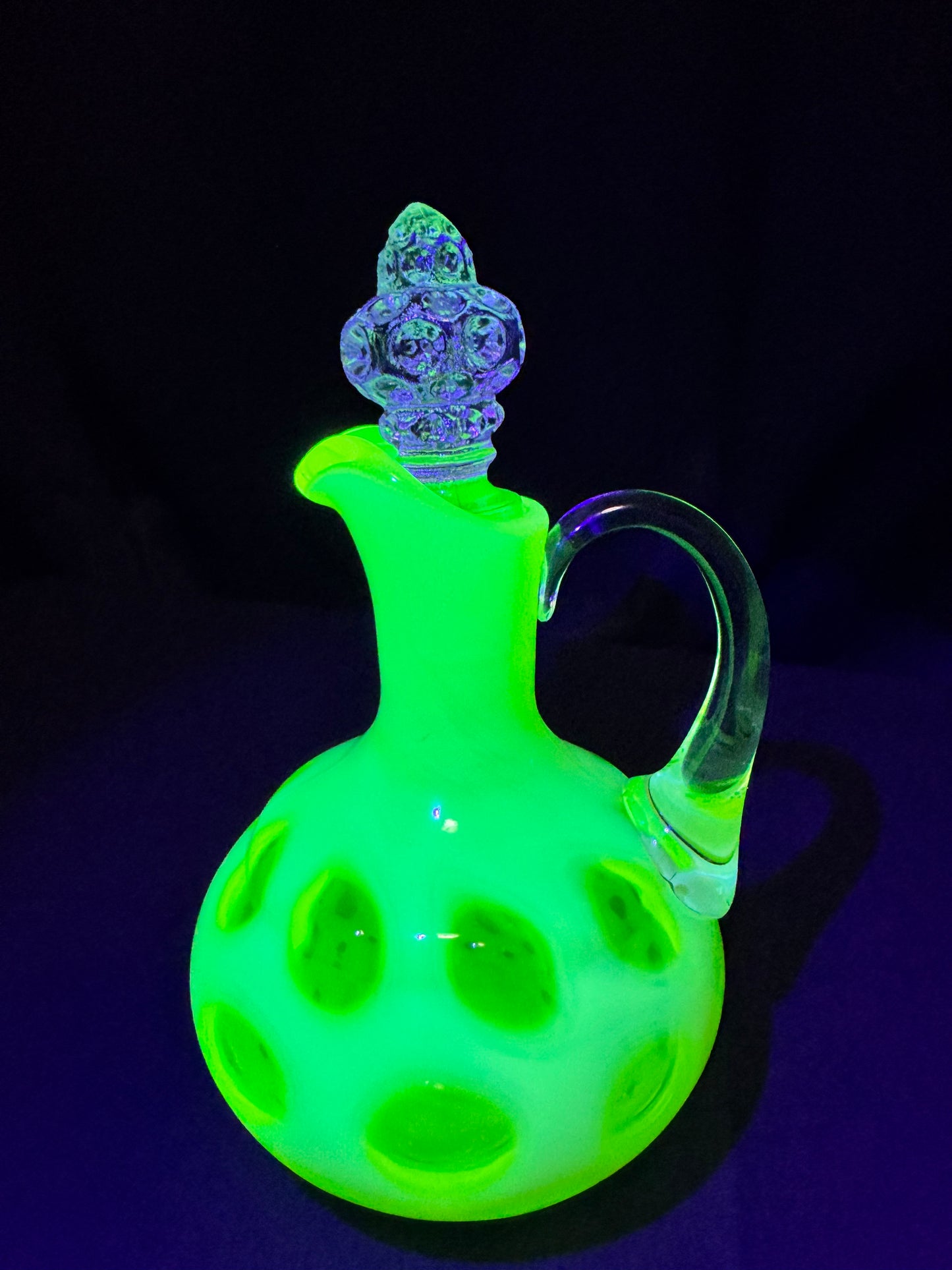 Uranium- Fenton- Cruet - Yellow Opalescent- Coin Dot - “Thumbprint” - Vaseline Glass- Vintage