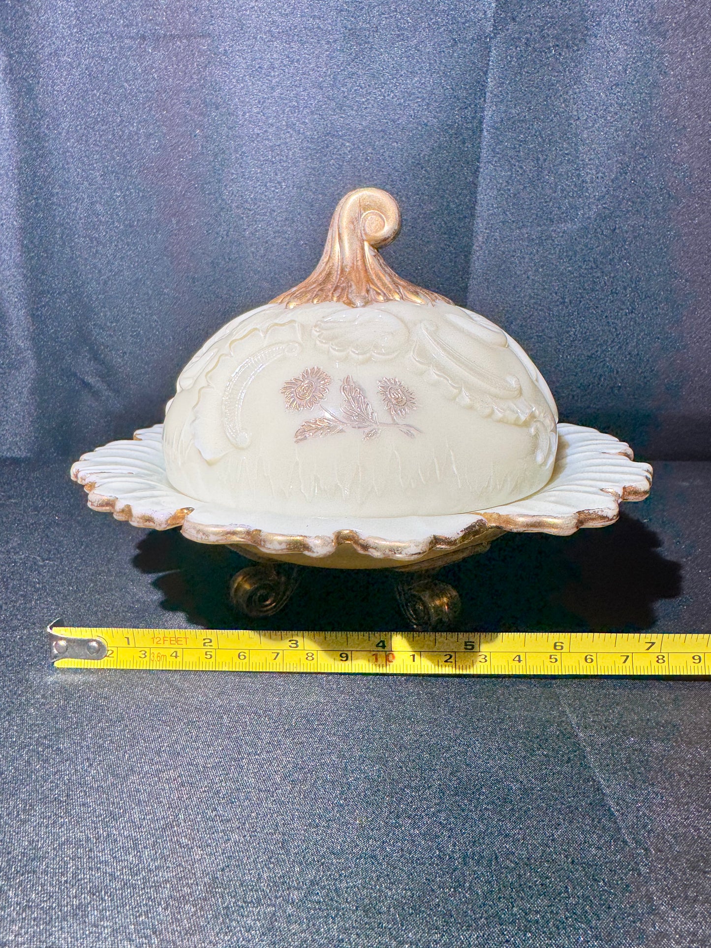 Antique Northwood Louis XV Custard Glass Covered Butter Dish – Uranium, 1898