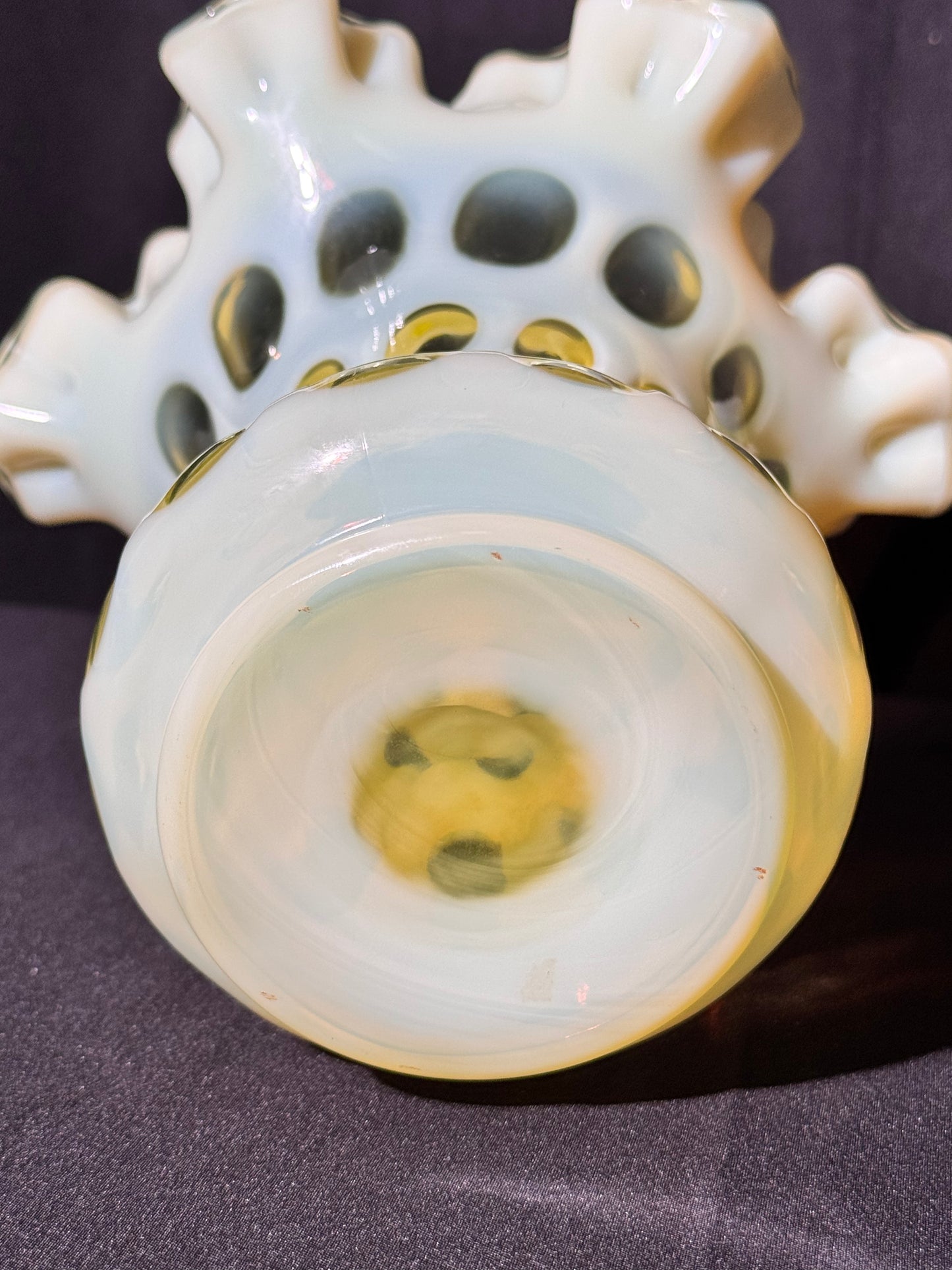 Uranium- Fenton- Vase - Yellow Opalescent- Coin Dot - “Thumbprint” - Vaseline Glass- Vintage