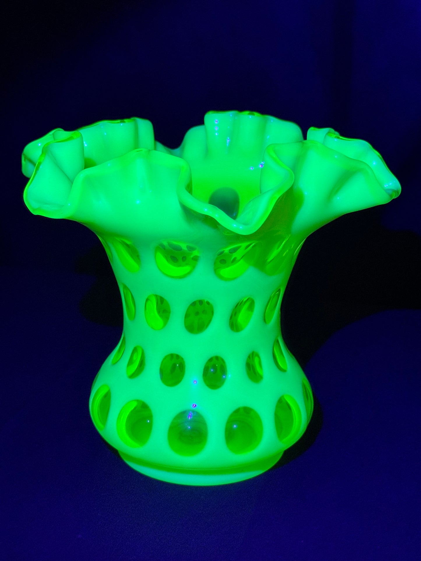Uranium- Fenton- Vase - Yellow Opalescent- Coin Dot - “Thumbprint” - Vaseline Glass- Vintage