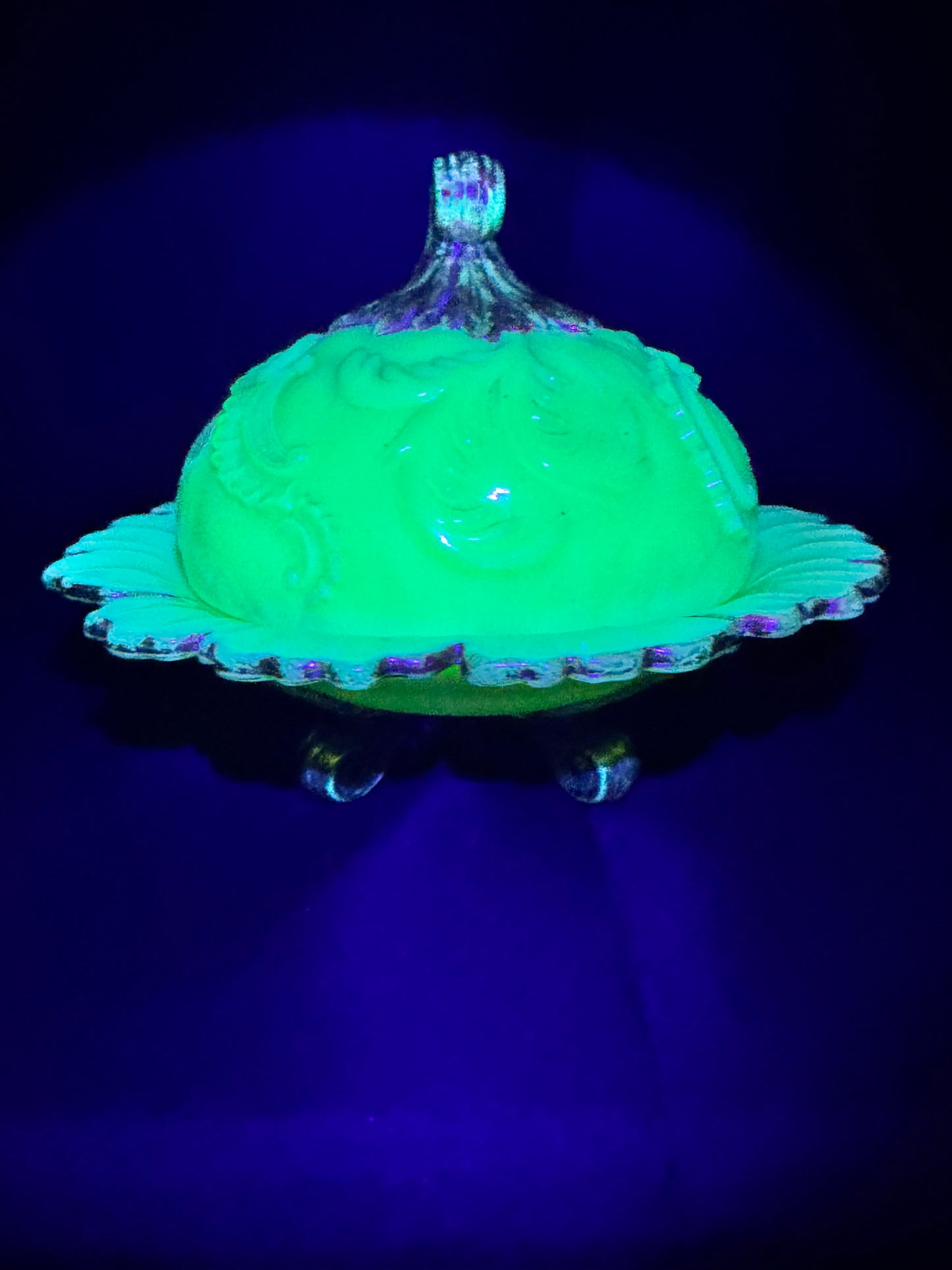 Antique Northwood Louis XV Custard Glass Covered Butter Dish – Uranium, 1898