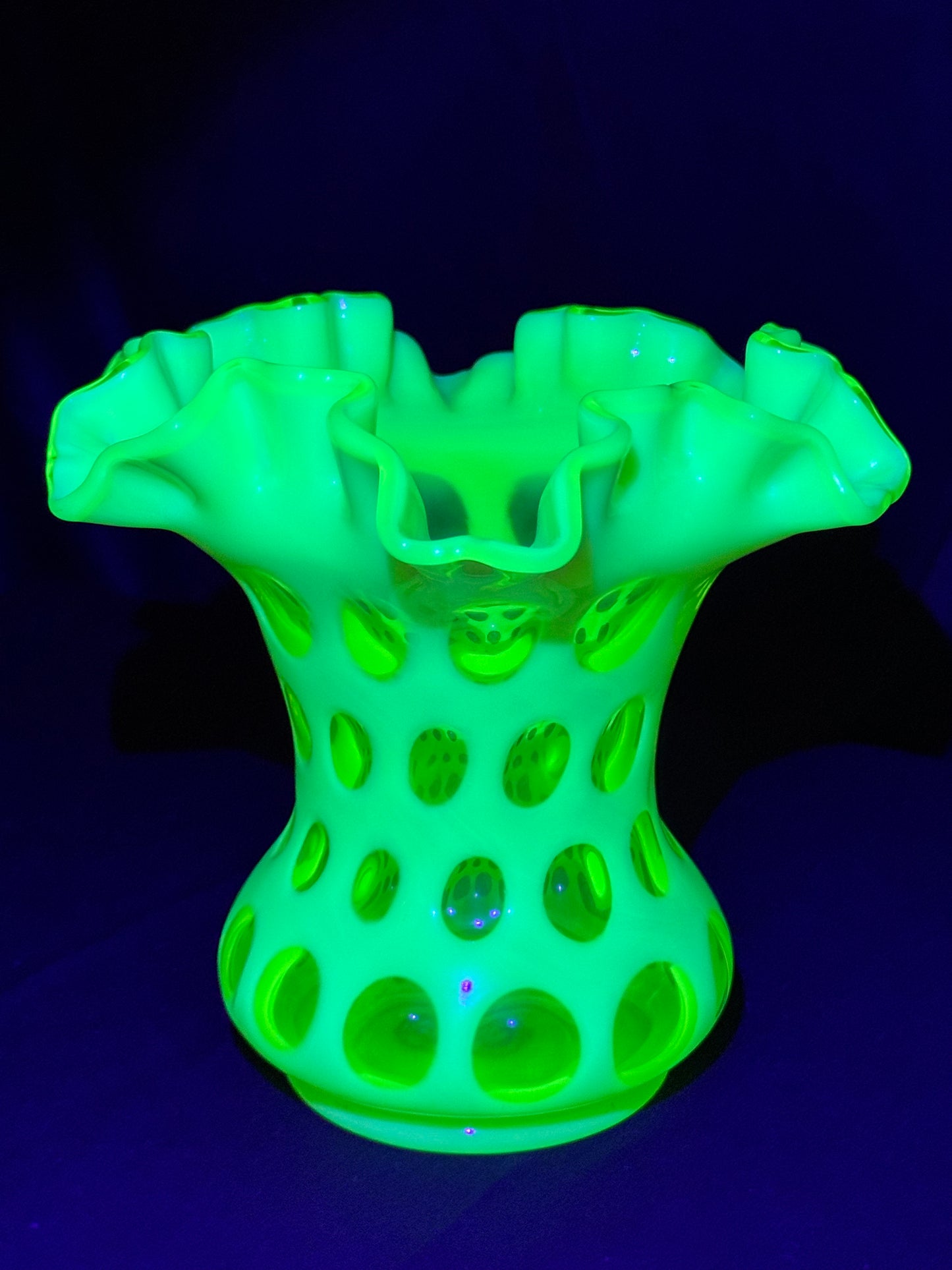 Uranium- Fenton- Vase - Yellow Opalescent- Coin Dot - “Thumbprint” - Vaseline Glass- Vintage