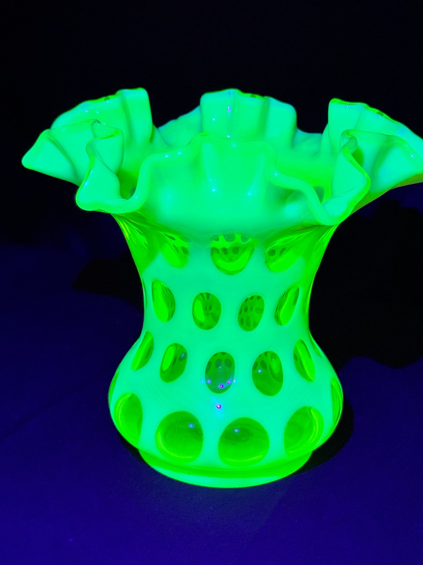 Uranium- Fenton- Vase - Yellow Opalescent- Coin Dot - “Thumbprint” - Vaseline Glass- Vintage