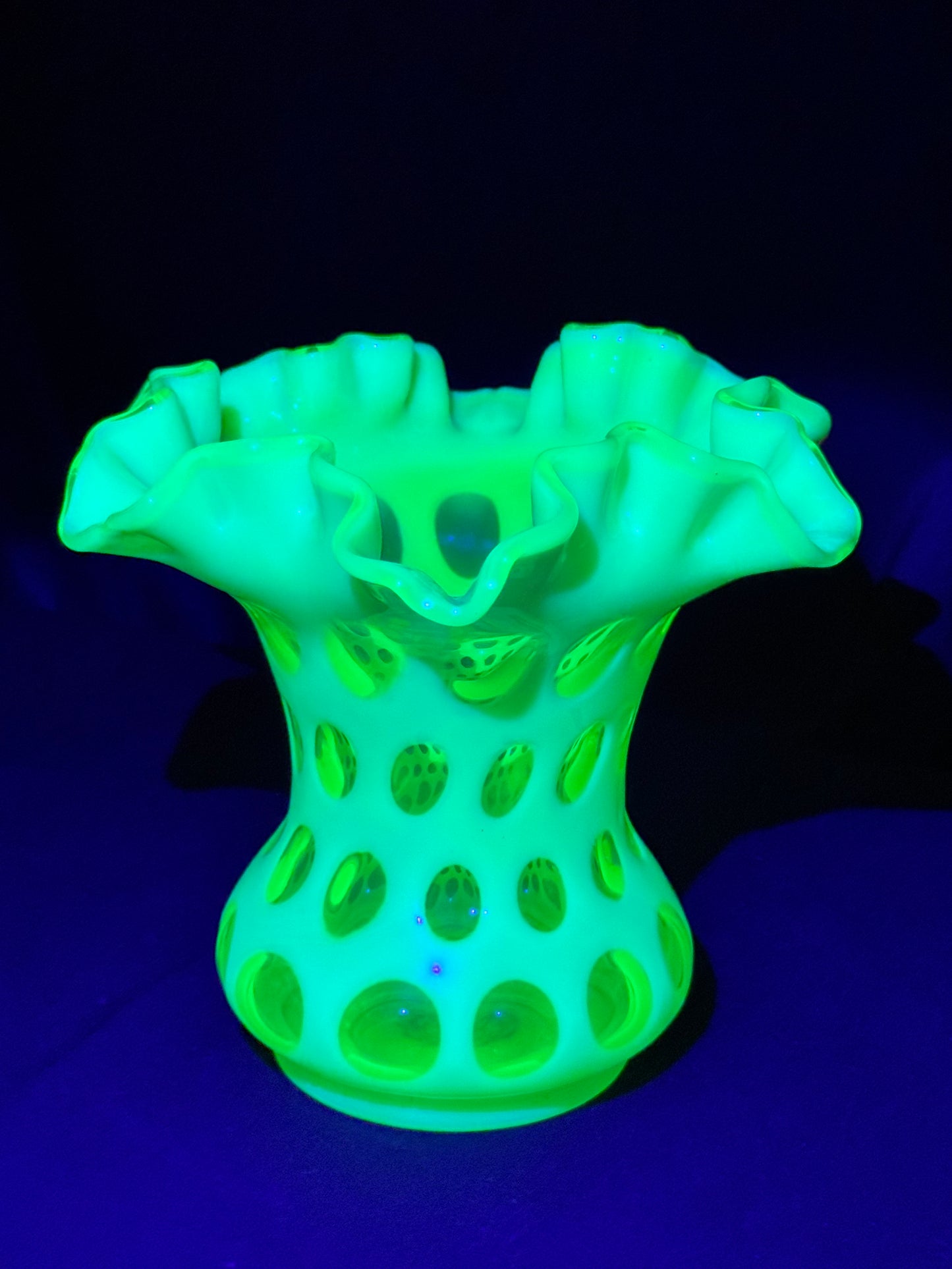 Uranium- Fenton- Vase - Yellow Opalescent- Coin Dot - “Thumbprint” - Vaseline Glass- Vintage