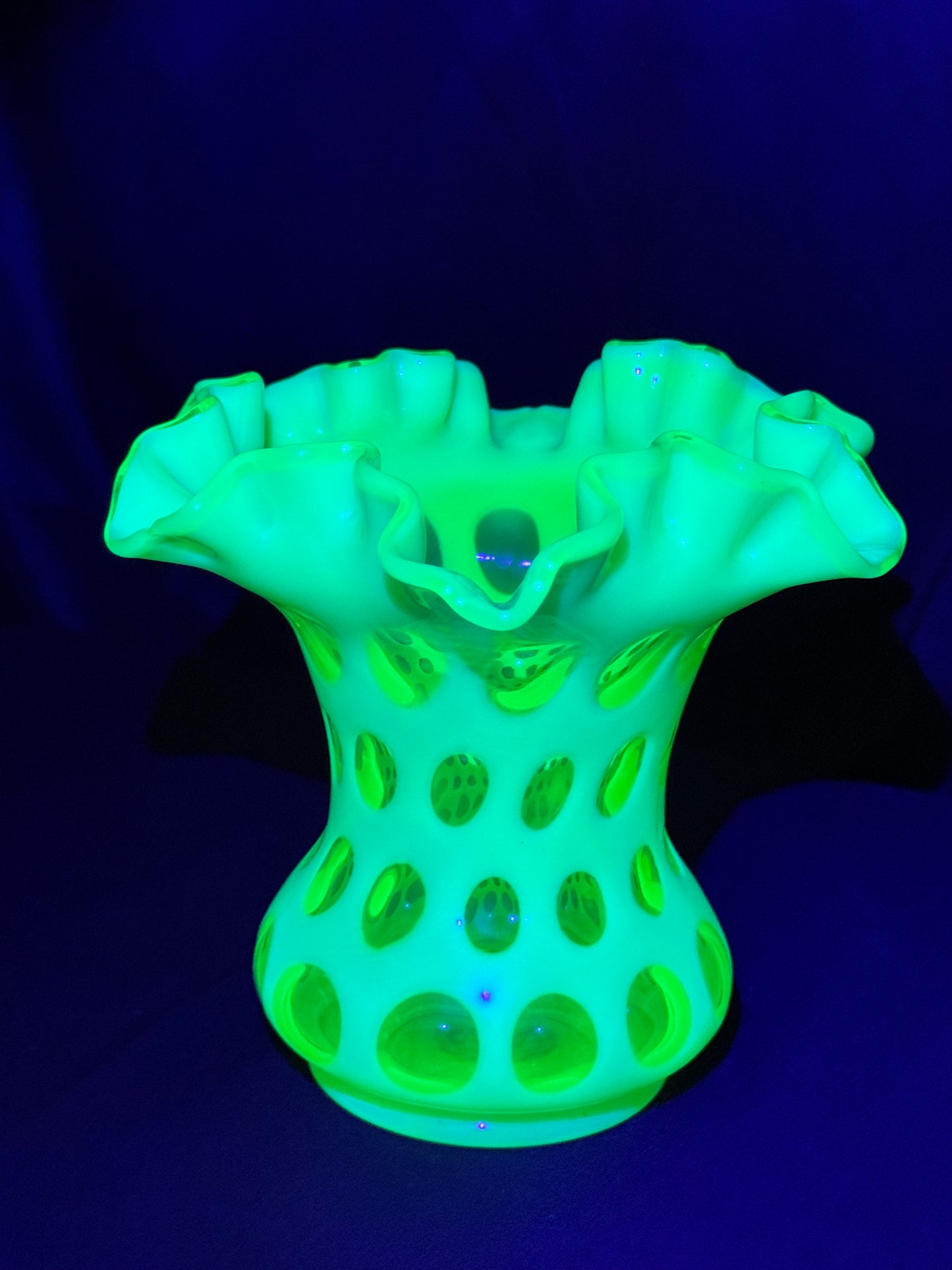 Uranium- Fenton- Vase - Yellow Opalescent- Coin Dot - “Thumbprint” - Vaseline Glass- Vintage