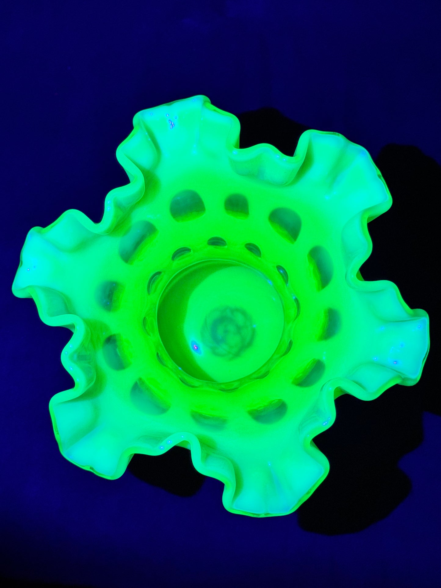 Uranium- Fenton- Vase - Yellow Opalescent- Coin Dot - “Thumbprint” - Vaseline Glass- Vintage