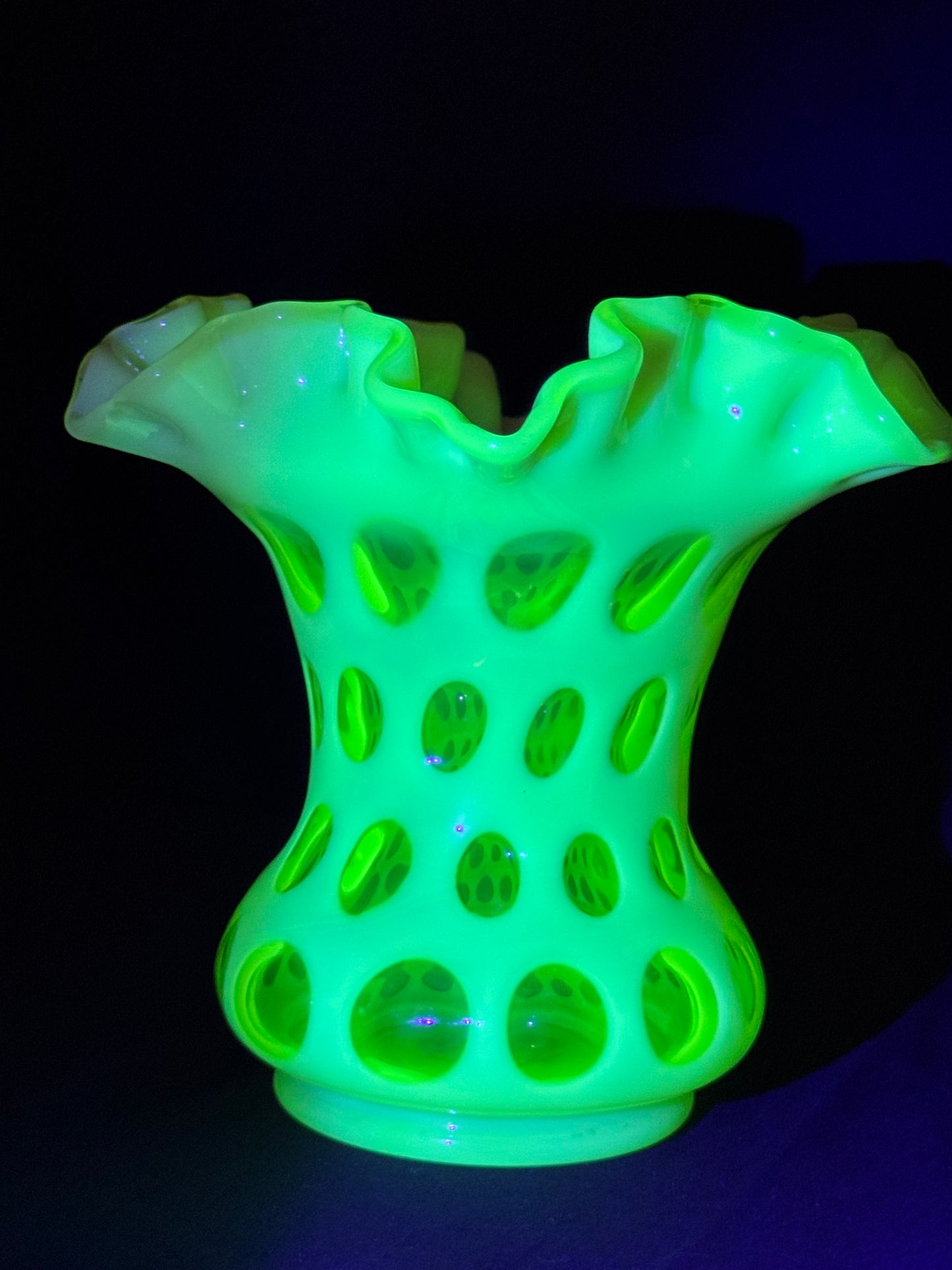 Uranium- Fenton- Vase - Yellow Opalescent- Coin Dot - “Thumbprint” - Vaseline Glass- Vintage