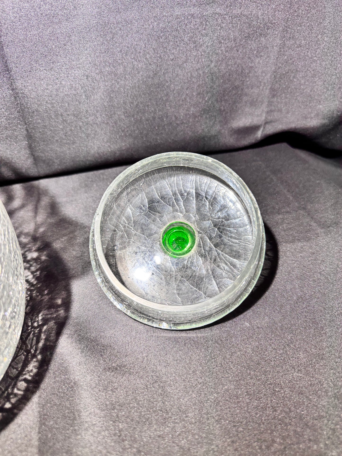 Vintage H.C. Fry Crackle Glass Pitcher – Uranium Green Handle & Knob – 1920s