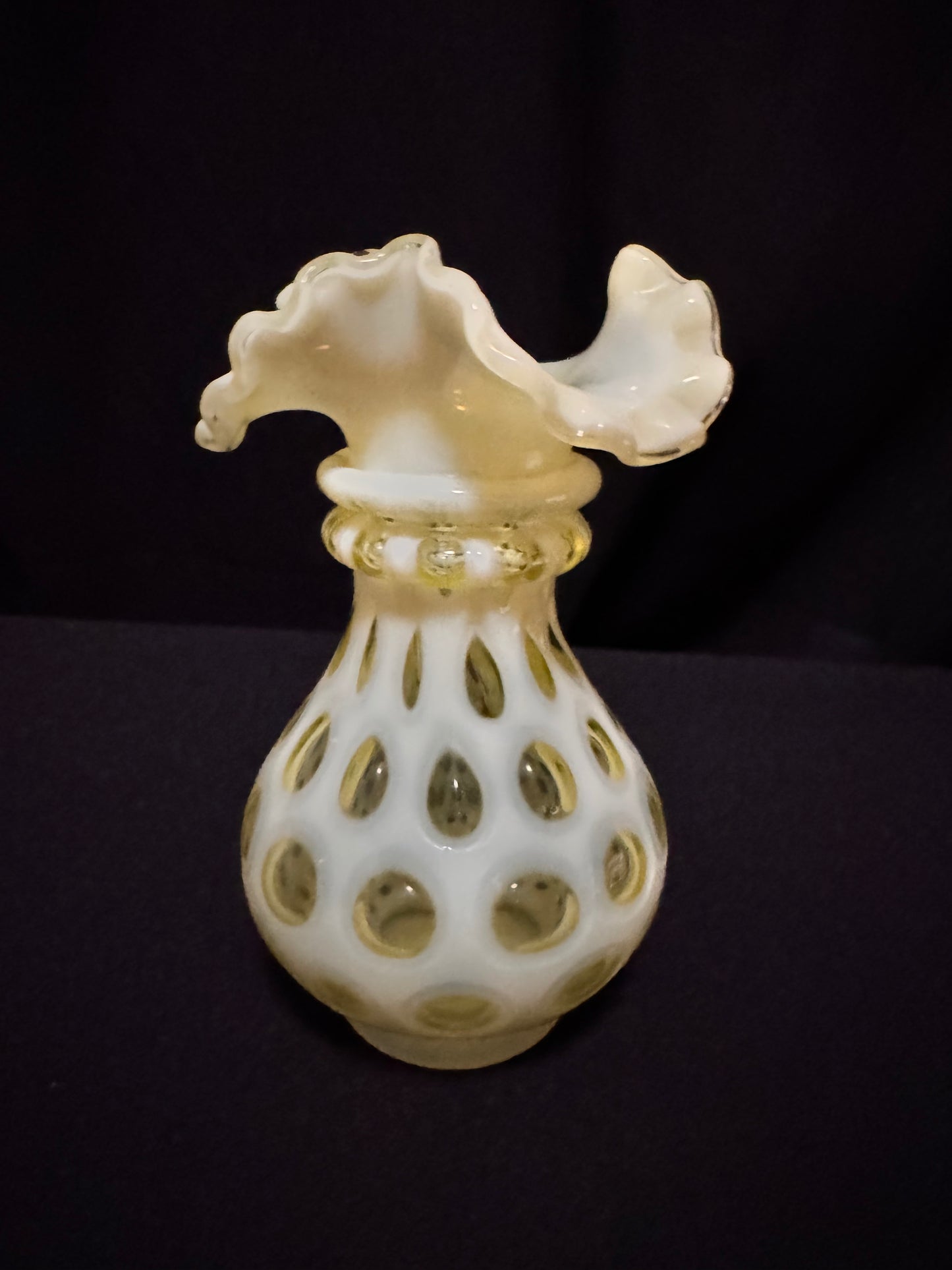 Uranium- Fenton- Vase - Yellow Opalescent- Coin Dot - “Thumbprint” - Vaseline Glass- Vintage