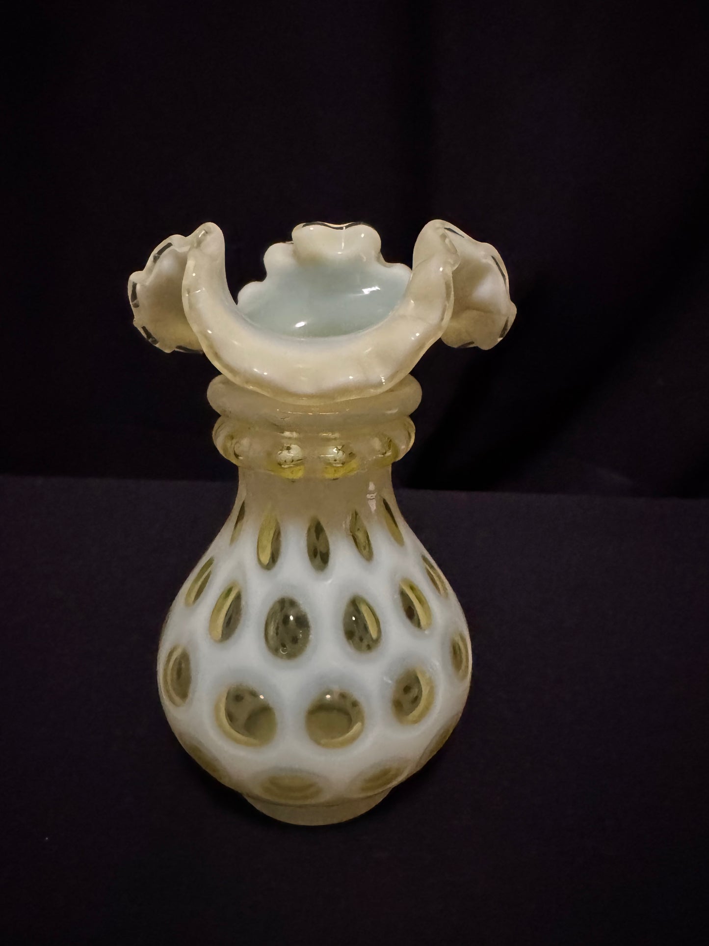 Uranium- Fenton- Vase - Yellow Opalescent- Coin Dot - “Thumbprint” - Vaseline Glass- Vintage