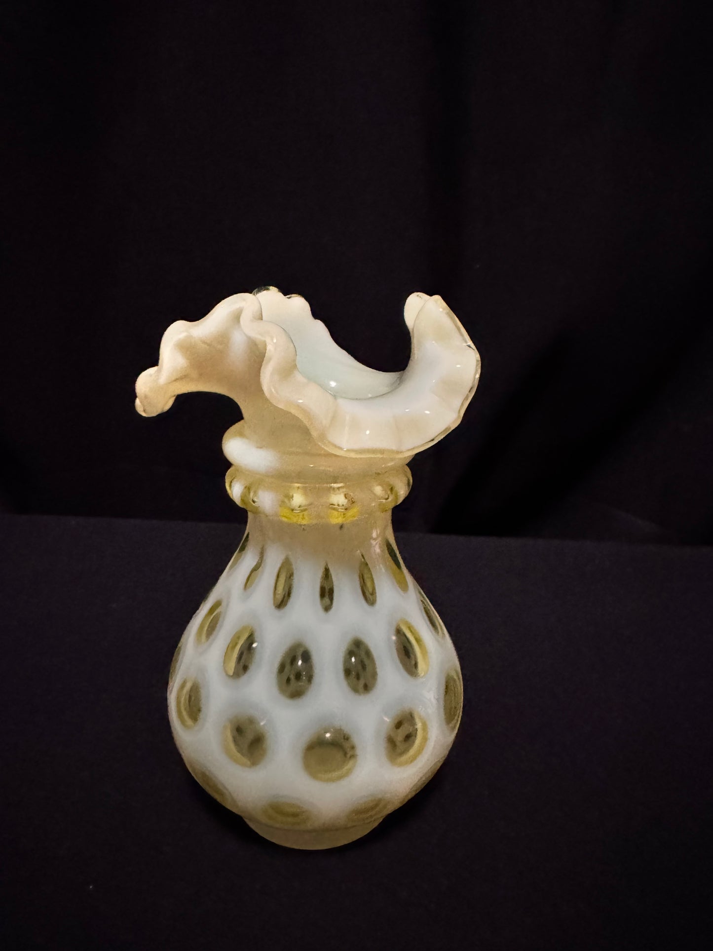 Uranium- Fenton- Vase - Yellow Opalescent- Coin Dot - “Thumbprint” - Vaseline Glass- Vintage