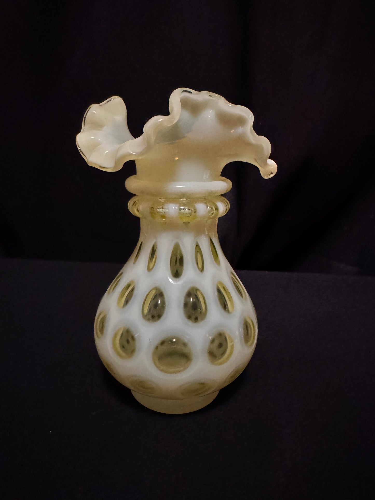 Uranium- Fenton- Vase - Yellow Opalescent- Coin Dot - “Thumbprint” - Vaseline Glass- Vintage