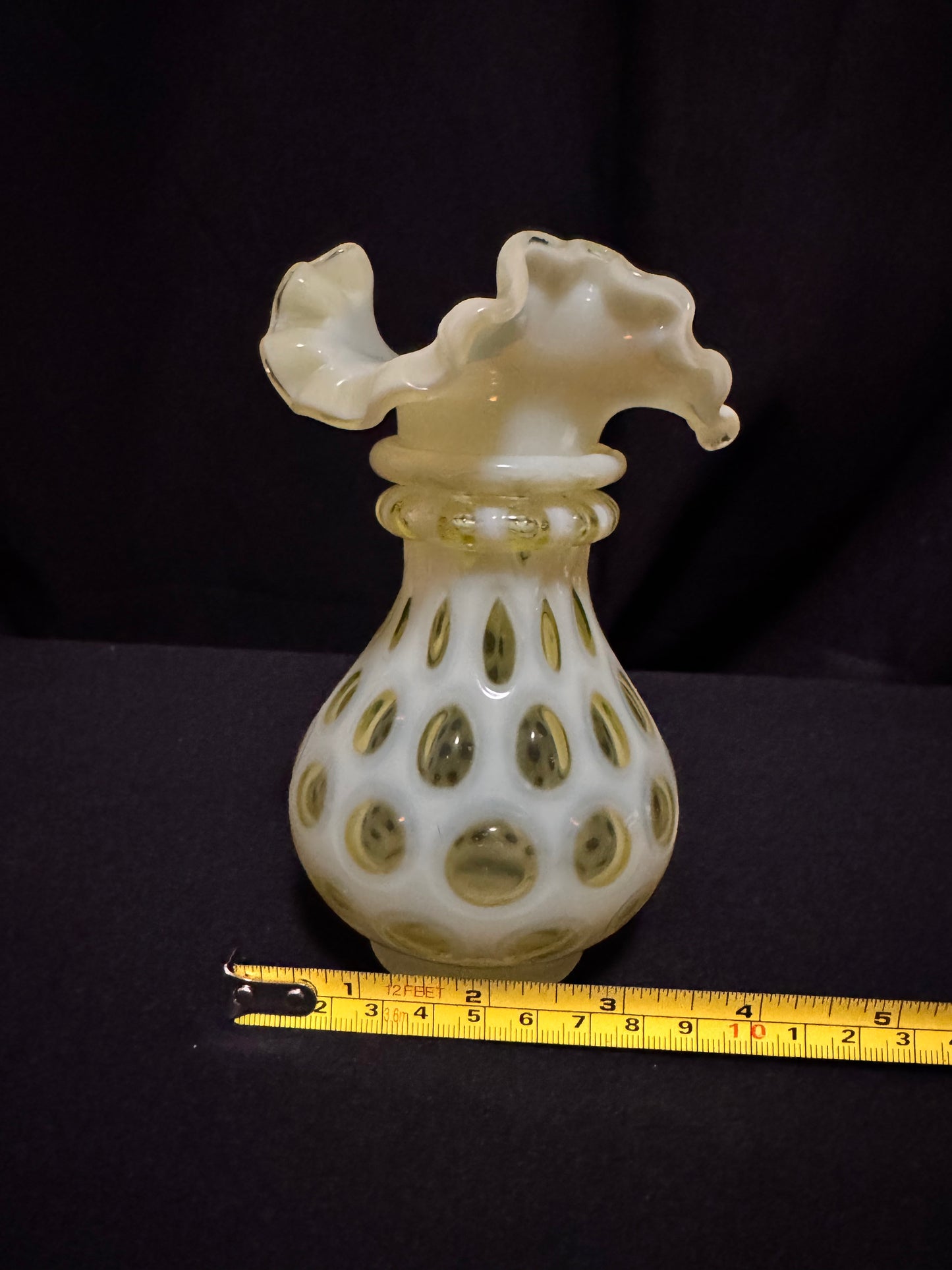Uranium- Fenton- Vase - Yellow Opalescent- Coin Dot - “Thumbprint” - Vaseline Glass- Vintage