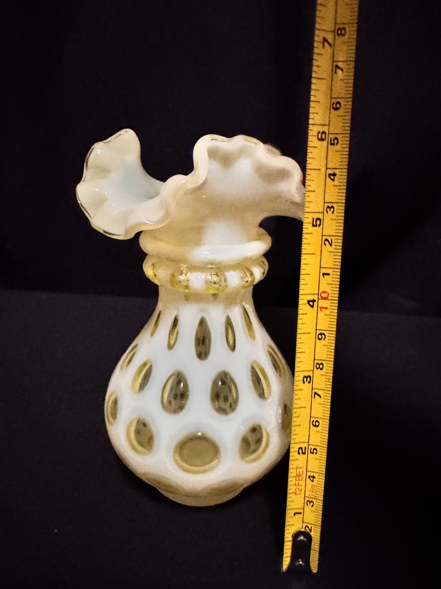 Uranium- Fenton- Vase - Yellow Opalescent- Coin Dot - “Thumbprint” - Vaseline Glass- Vintage