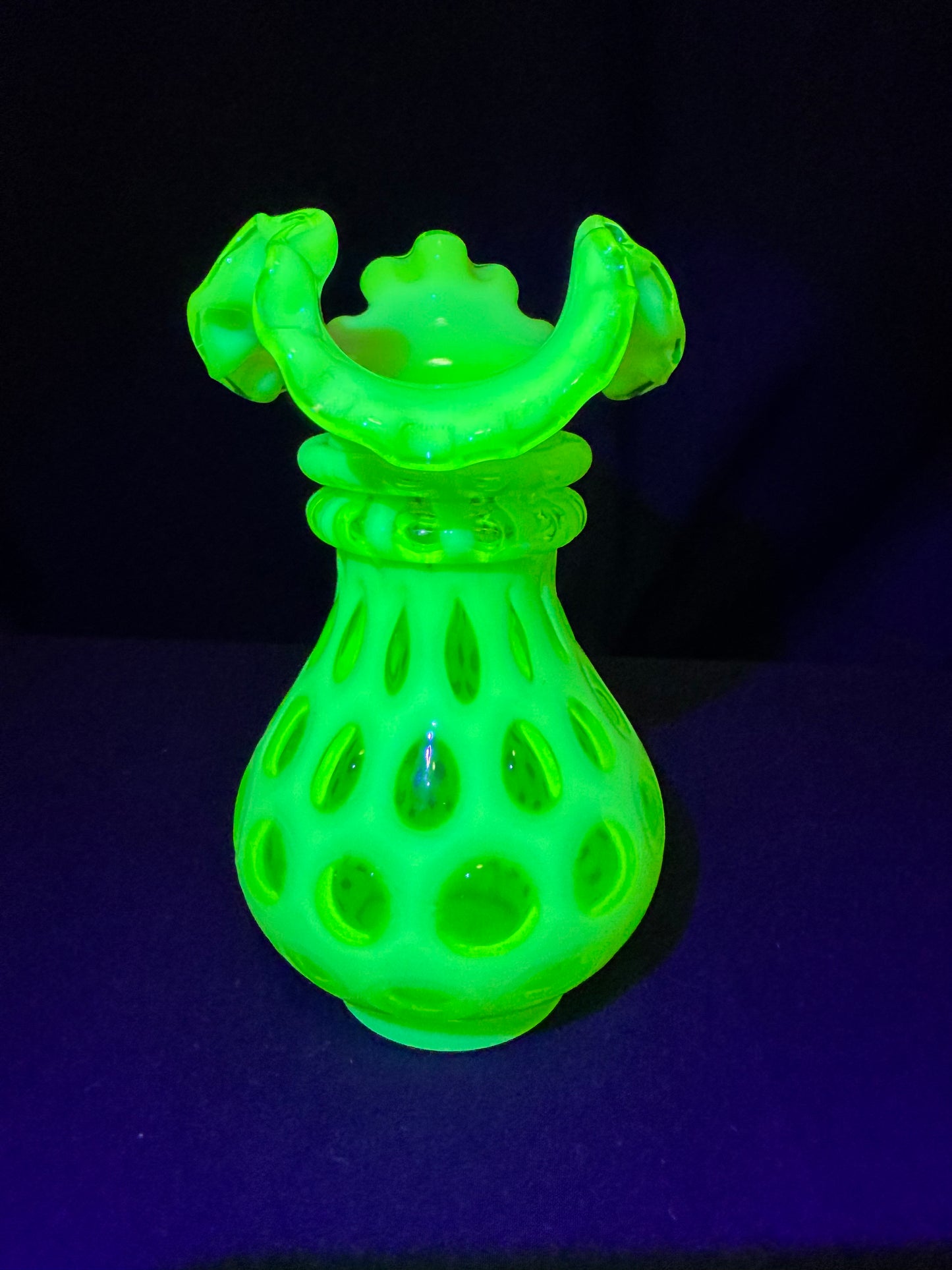Uranium- Fenton- Vase - Yellow Opalescent- Coin Dot - “Thumbprint” - Vaseline Glass- Vintage