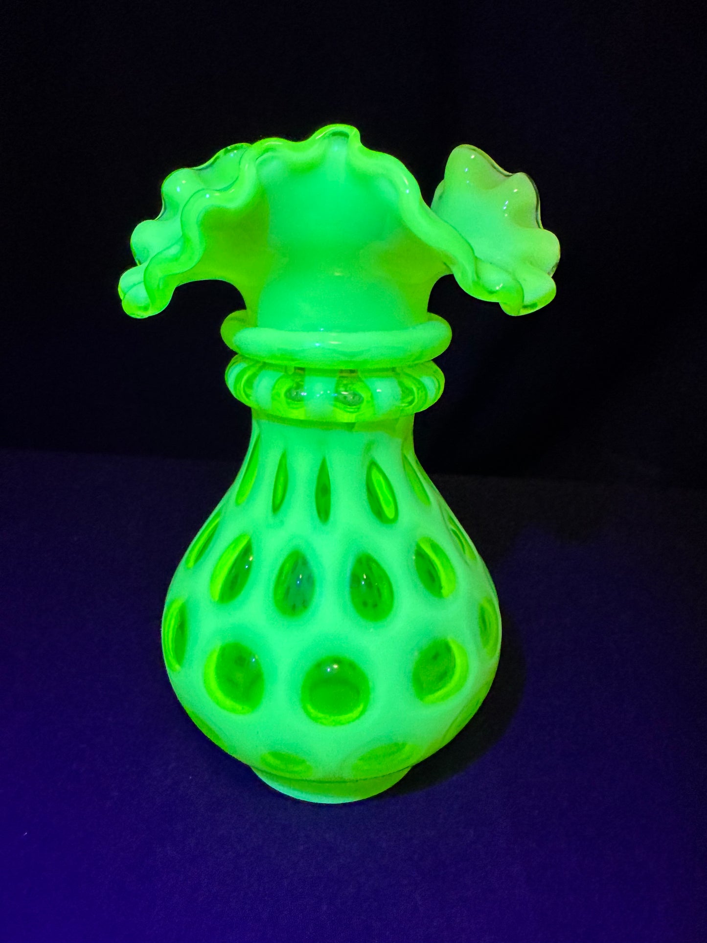 Uranium- Fenton- Vase - Yellow Opalescent- Coin Dot - “Thumbprint” - Vaseline Glass- Vintage