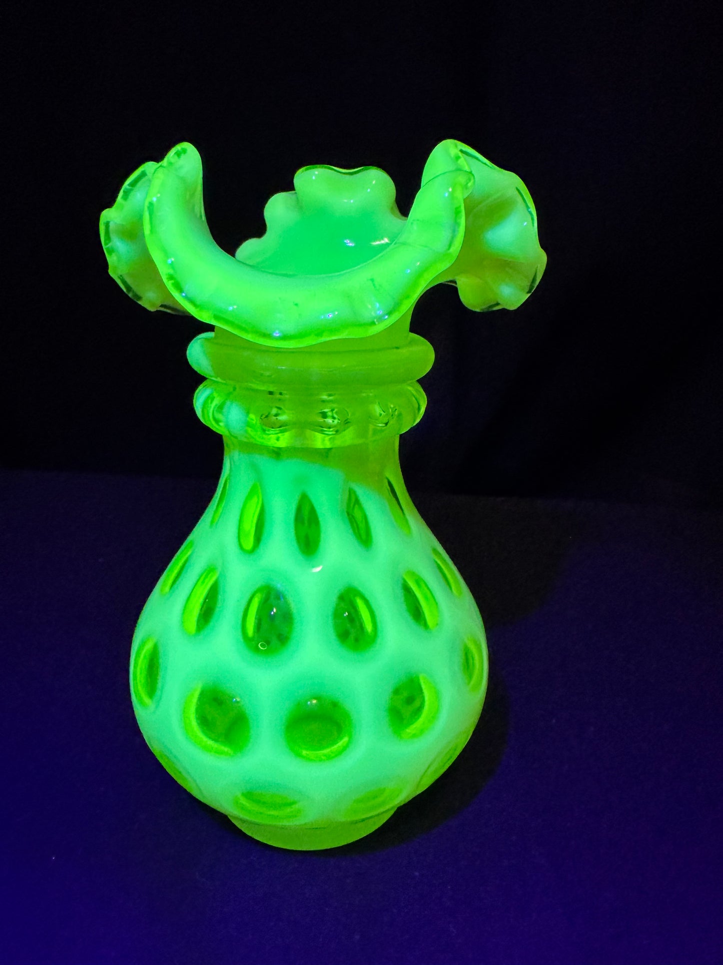 Uranium- Fenton- Vase - Yellow Opalescent- Coin Dot - “Thumbprint” - Vaseline Glass- Vintage