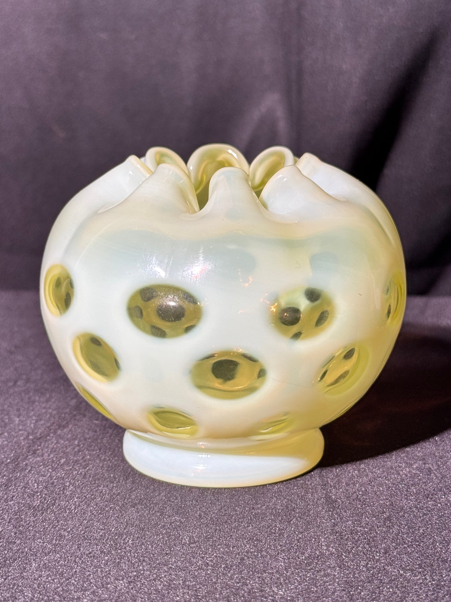 Uranium- Fenton- Rose Bowl - Yellow Opalescent- Coin Dot - “Thumbprint” - Vaseline Glass- Vintage