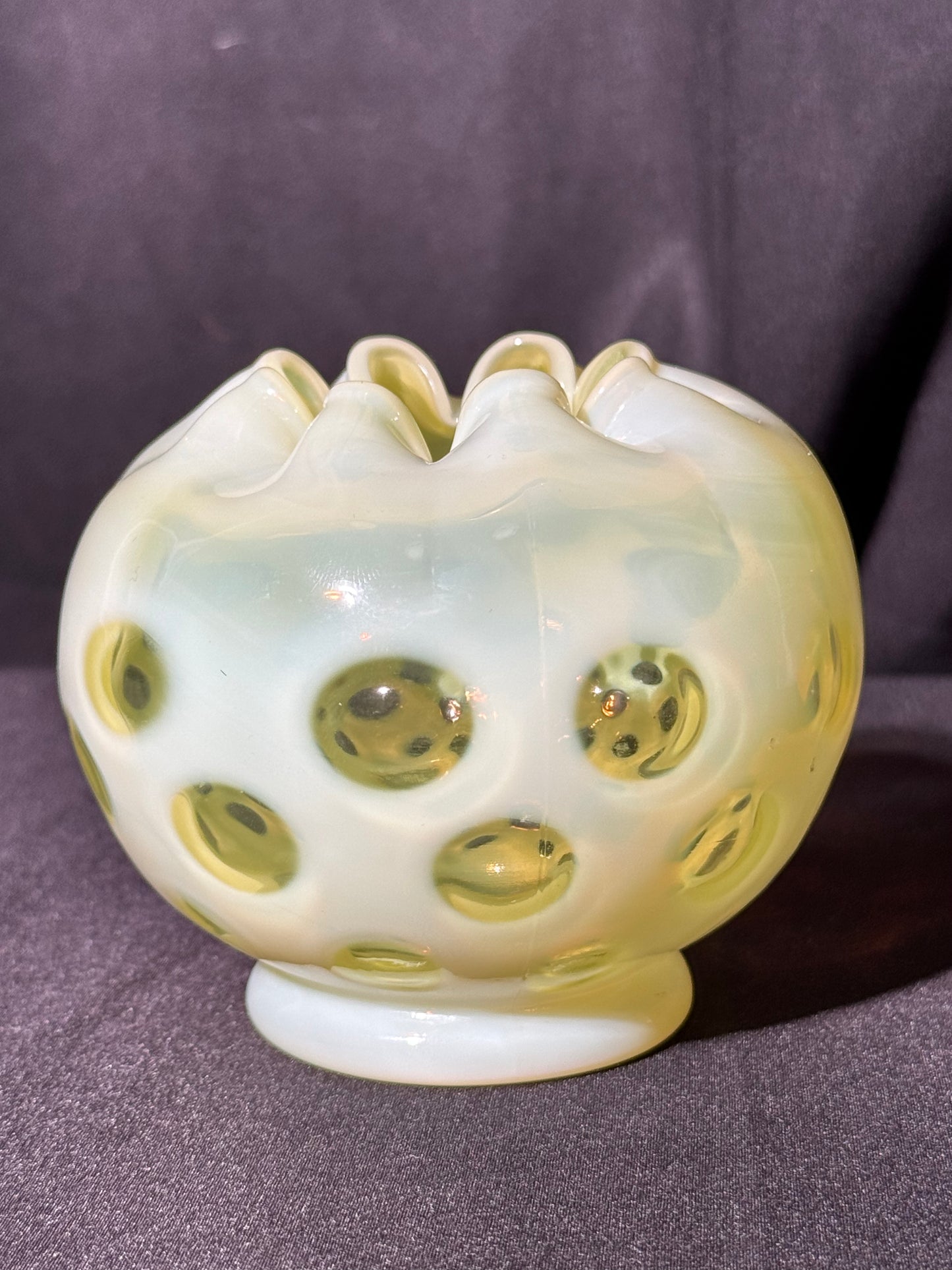 Uranium- Fenton- Rose Bowl - Yellow Opalescent- Coin Dot - “Thumbprint” - Vaseline Glass- Vintage