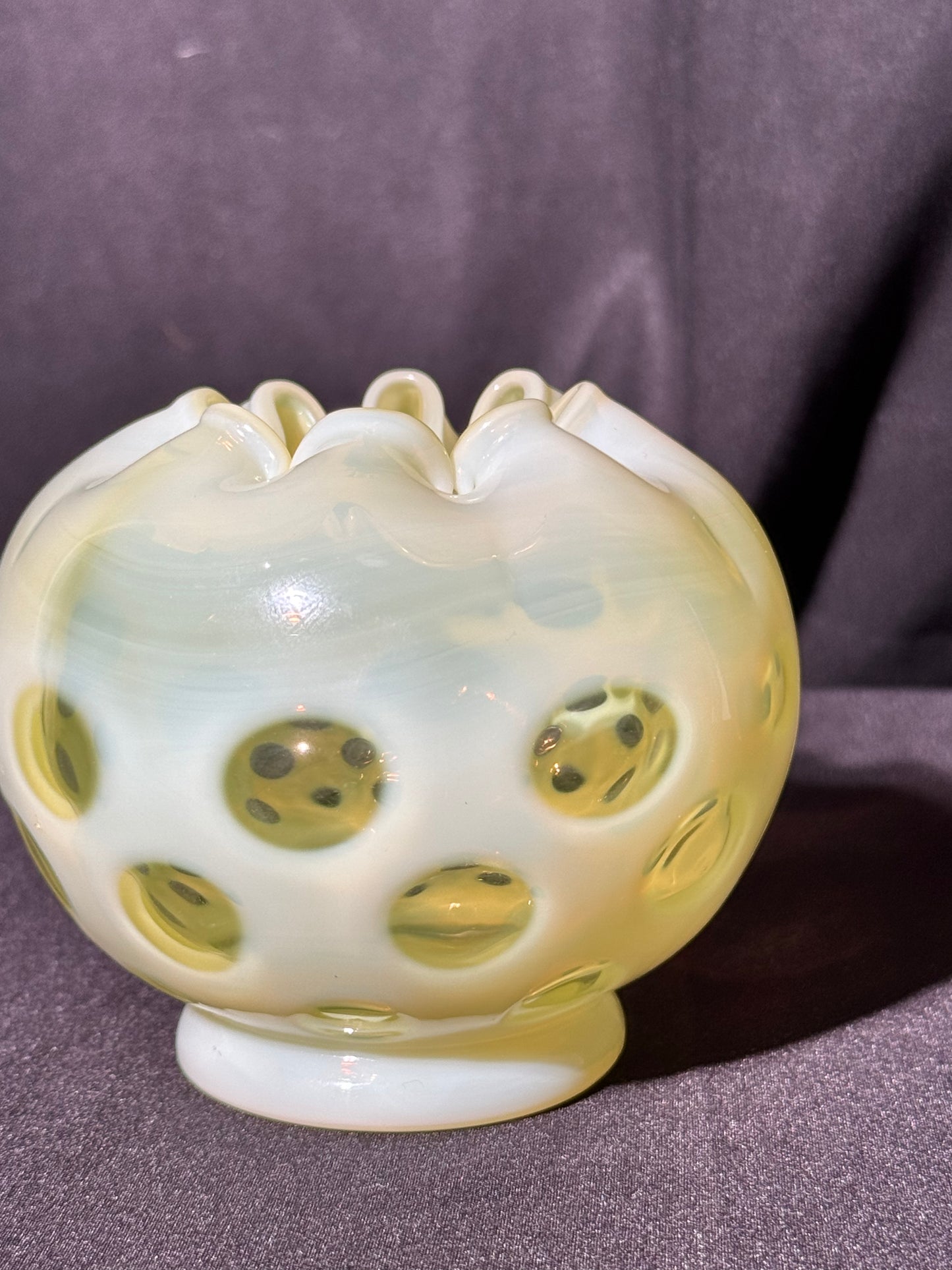 Uranium- Fenton- Rose Bowl - Yellow Opalescent- Coin Dot - “Thumbprint” - Vaseline Glass- Vintage