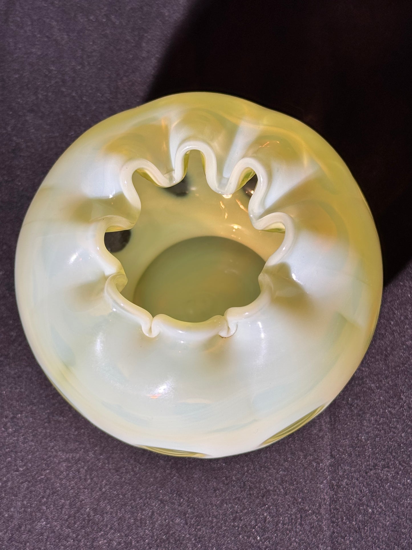 Uranium- Fenton- Rose Bowl - Yellow Opalescent- Coin Dot - “Thumbprint” - Vaseline Glass- Vintage