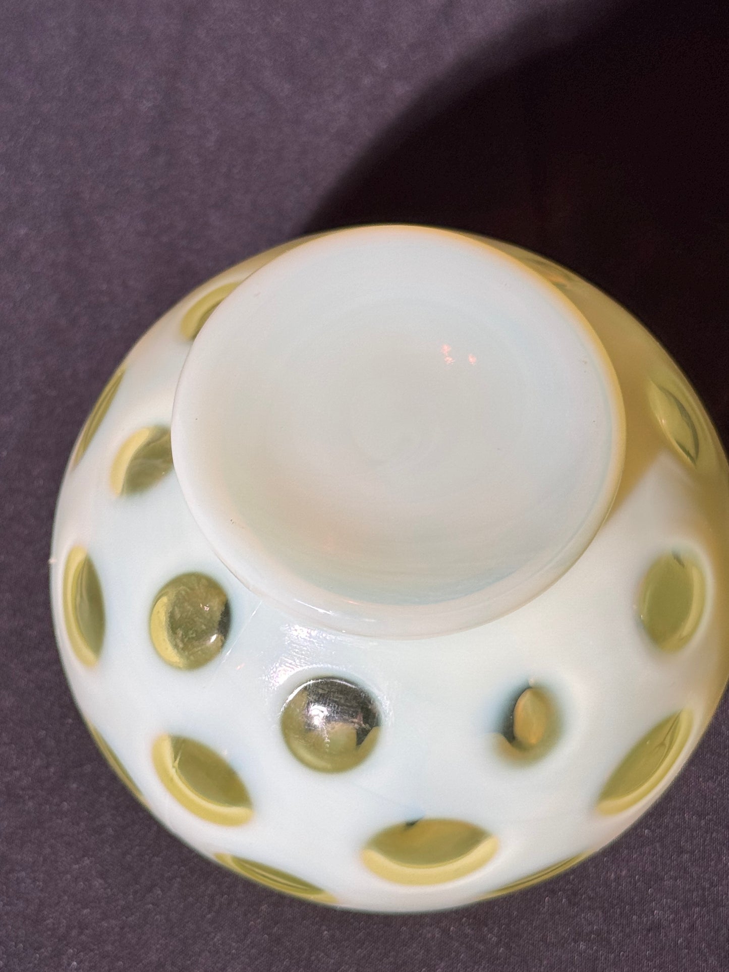 Uranium- Fenton- Rose Bowl - Yellow Opalescent- Coin Dot - “Thumbprint” - Vaseline Glass- Vintage