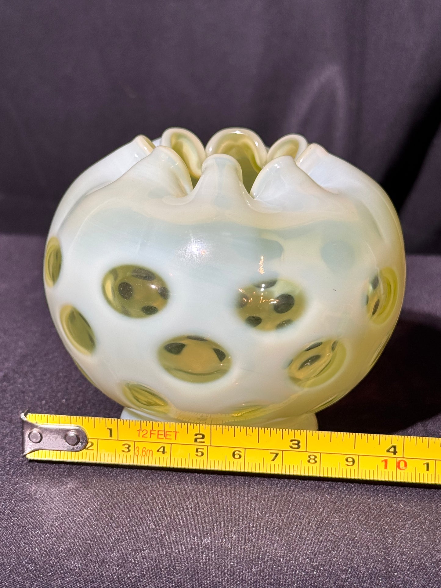 Uranium- Fenton- Rose Bowl - Yellow Opalescent- Coin Dot - “Thumbprint” - Vaseline Glass- Vintage