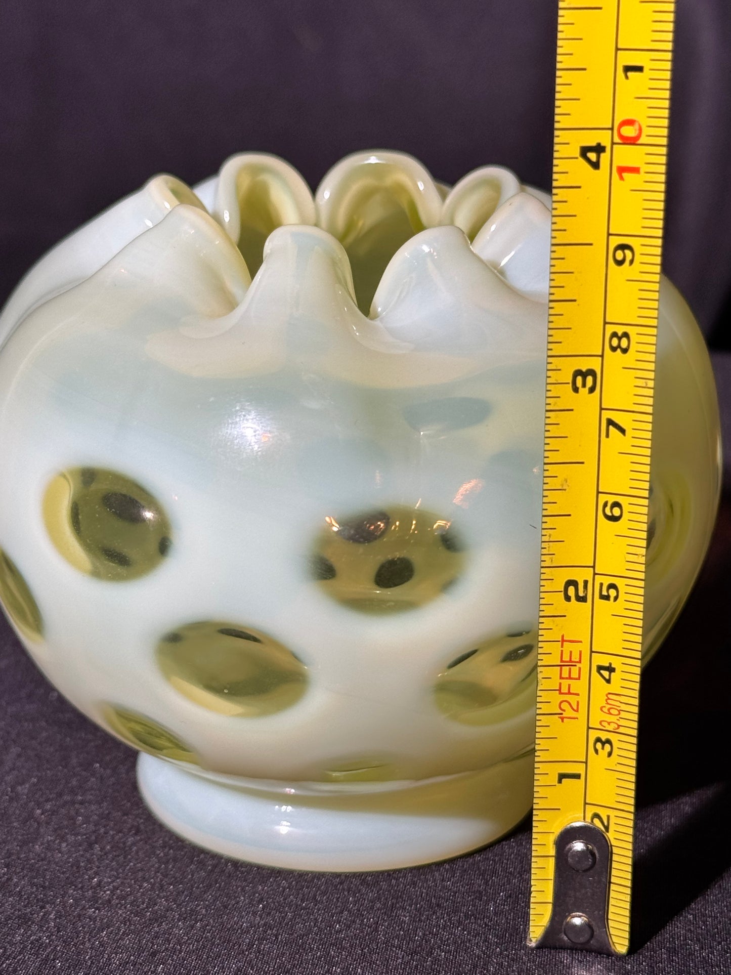 Uranium- Fenton- Rose Bowl - Yellow Opalescent- Coin Dot - “Thumbprint” - Vaseline Glass- Vintage