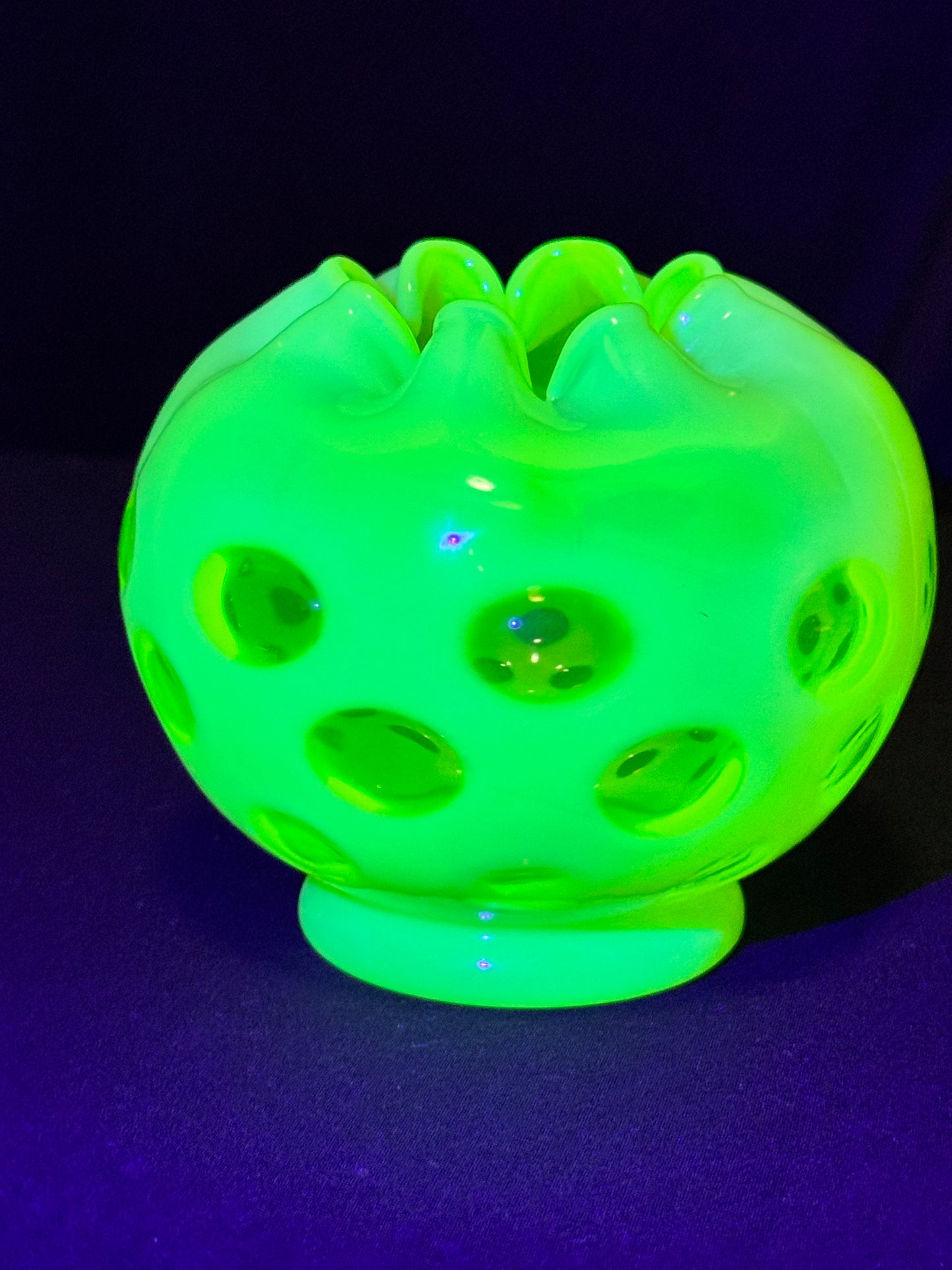 Uranium- Fenton- Rose Bowl - Yellow Opalescent- Coin Dot - “Thumbprint” - Vaseline Glass- Vintage