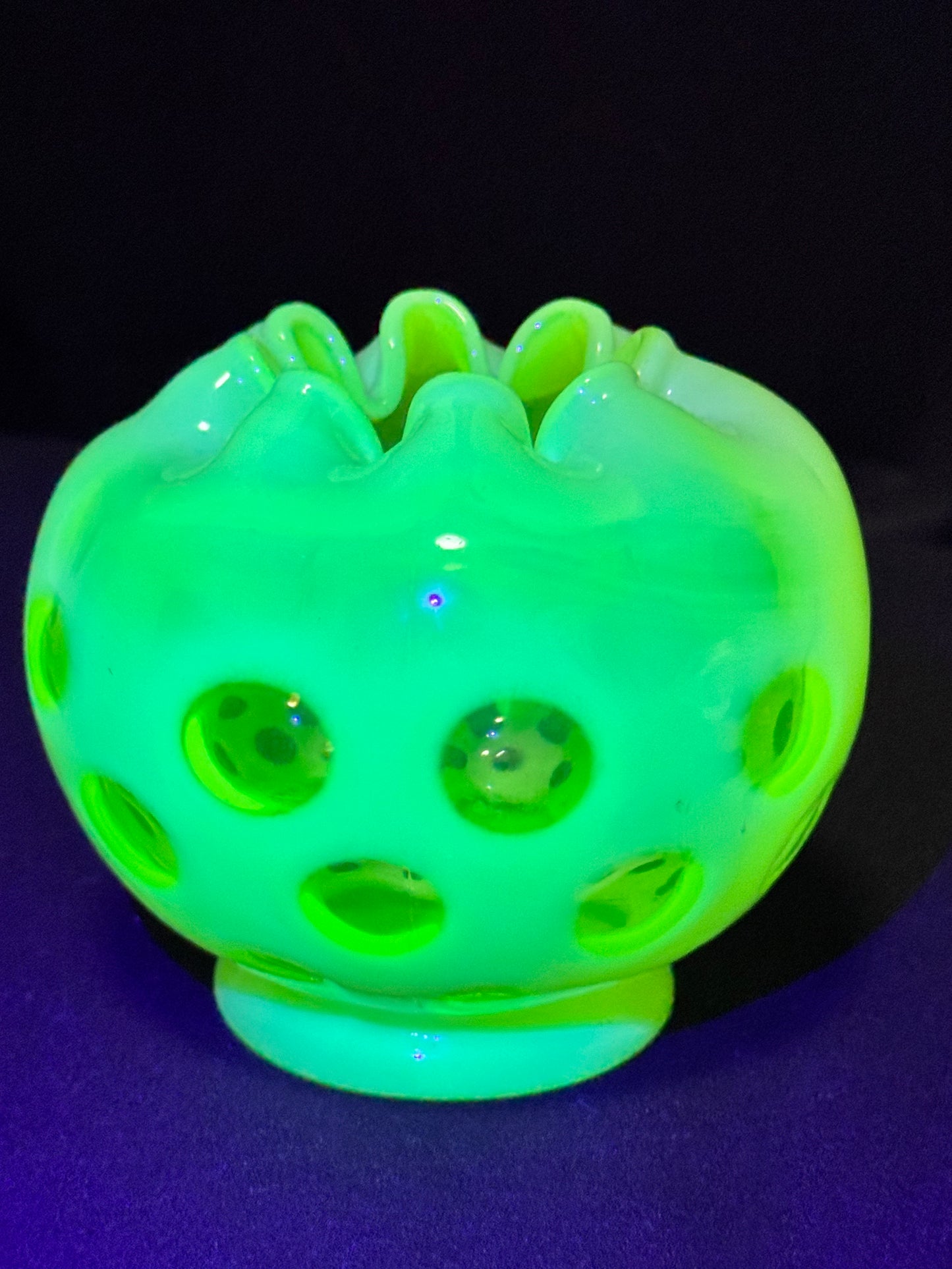 Uranium- Fenton- Rose Bowl - Yellow Opalescent- Coin Dot - “Thumbprint” - Vaseline Glass- Vintage