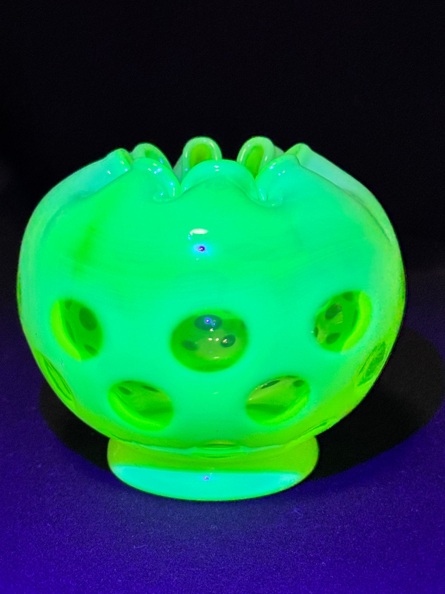Uranium- Fenton- Rose Bowl - Yellow Opalescent- Coin Dot - “Thumbprint” - Vaseline Glass- Vintage