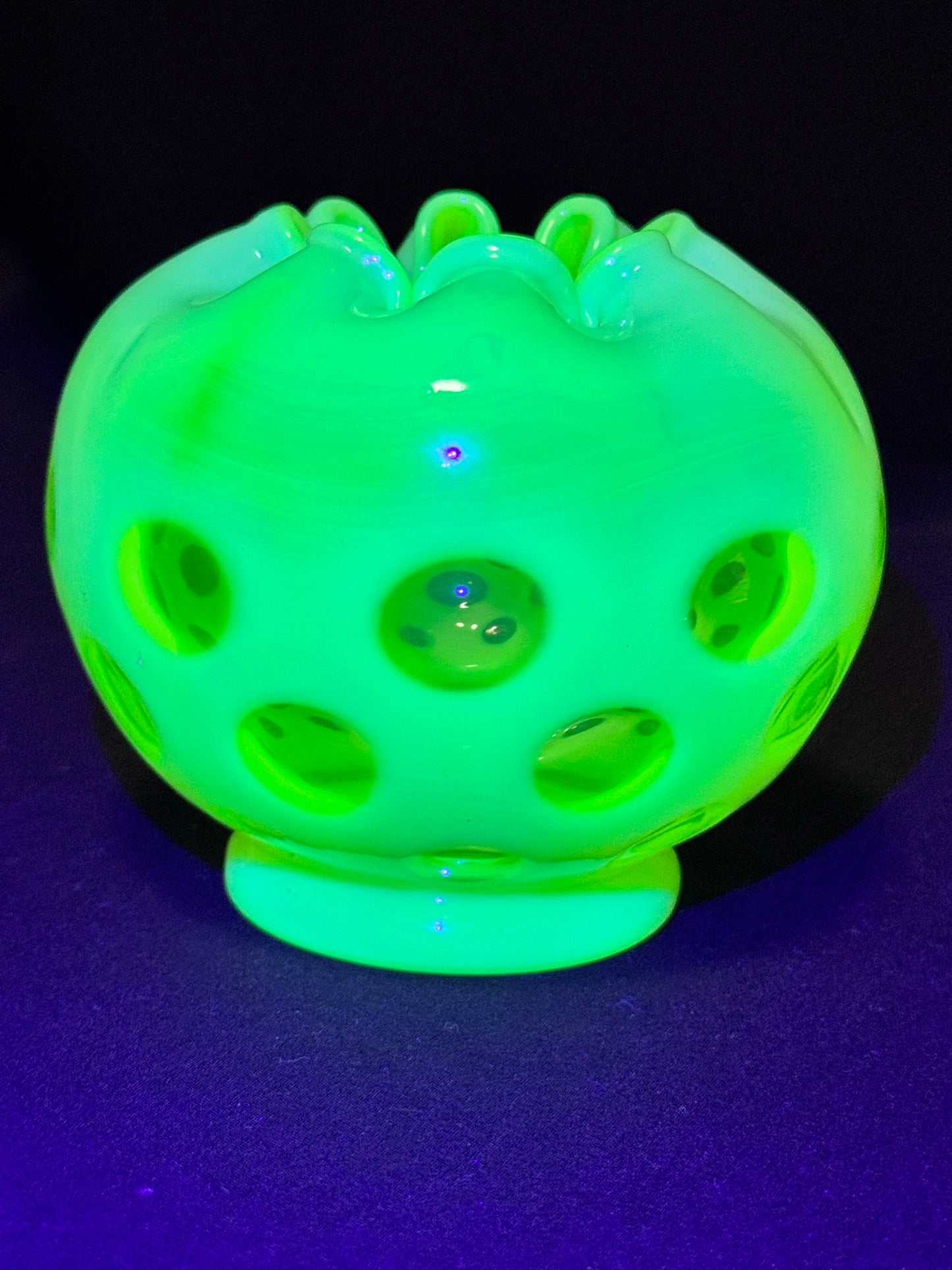 Uranium- Fenton- Rose Bowl - Yellow Opalescent- Coin Dot - “Thumbprint” - Vaseline Glass- Vintage