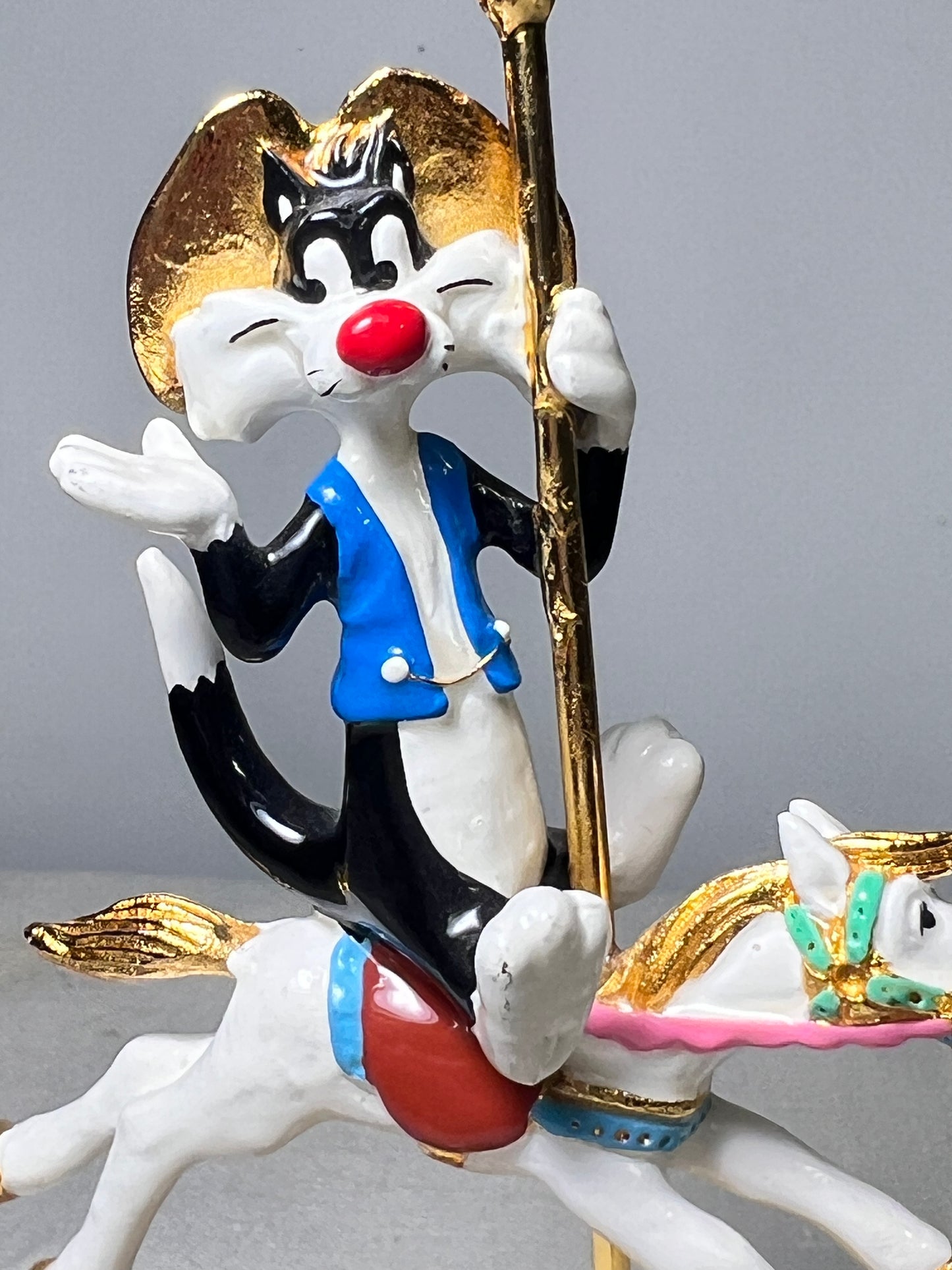 Ron Lee -Sylvester-6” statue- carousel horse-Signed and numbered 1080\1500-1994-Looney Tunes-Warner Brothers-Stone base