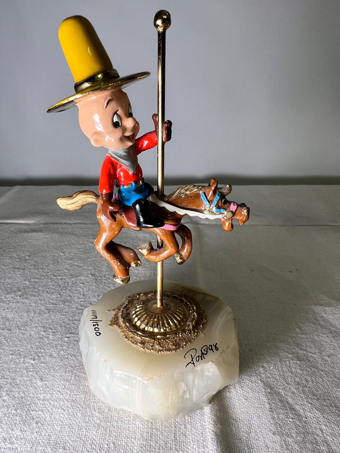 Ron Lee - Elmer Fudd- 5 1/2” statue-carousel horse – signed and numbered 1117\1500-1998 – Looney Tunes – Warner Brothers – stone base