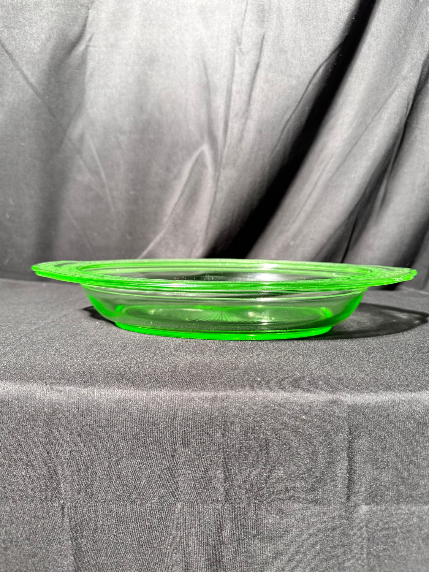 Uranium- Oval Serving Bowl - Etched- Jeanette- Vaseline Glass- vintage