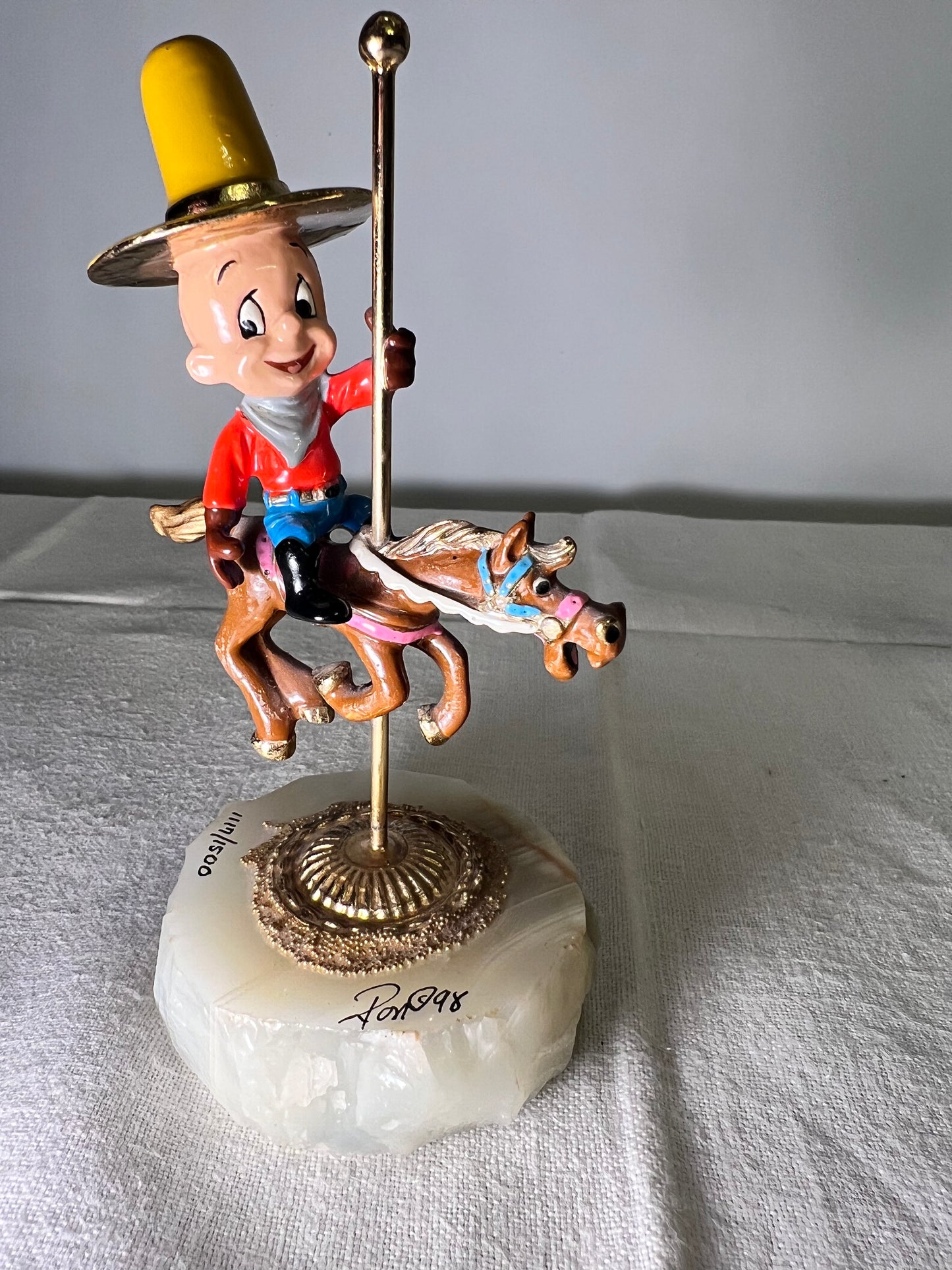 Ron Lee - Elmer Fudd- 5 1/2” statue-carousel horse – signed and numbered 1117\1500-1998 – Looney Tunes – Warner Brothers – stone base